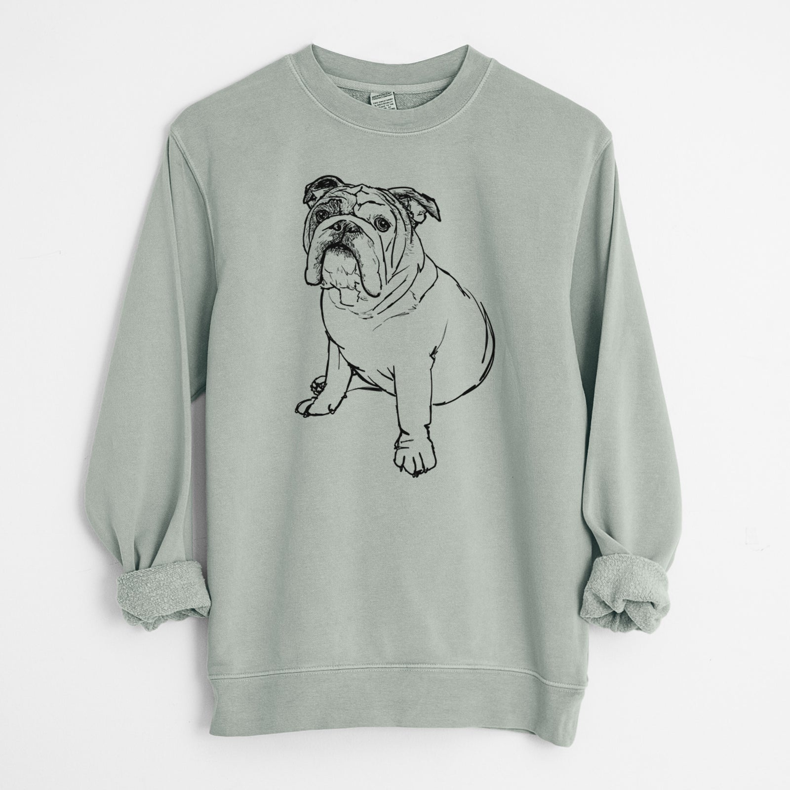 Doodled Yogi the English Bulldog - Unisex Pigment Dyed Crew Sweatshirt