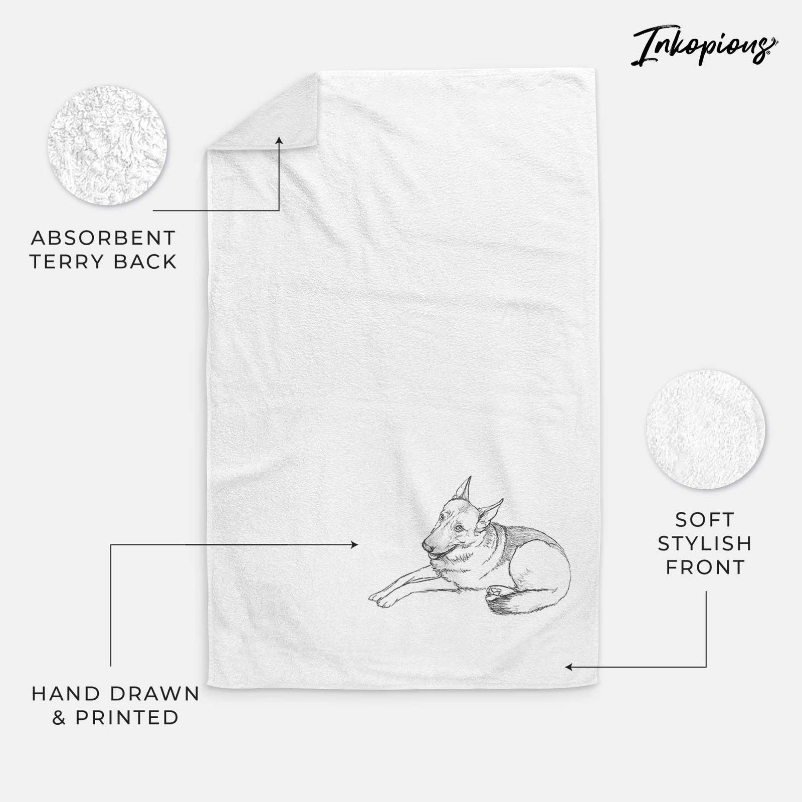 Doodled Zeussy the German Shepherd Decorative Hand Towel