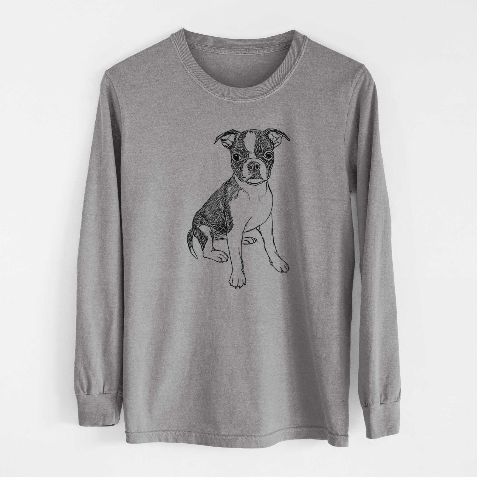 Doodled Zoey the Boston Terrier - Heavyweight 100% Cotton Long Sleeve
