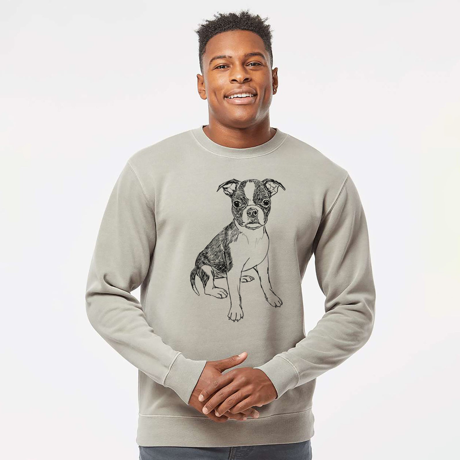 Doodled Zoey the Boston Terrier - Unisex Pigment Dyed Crew Sweatshirt