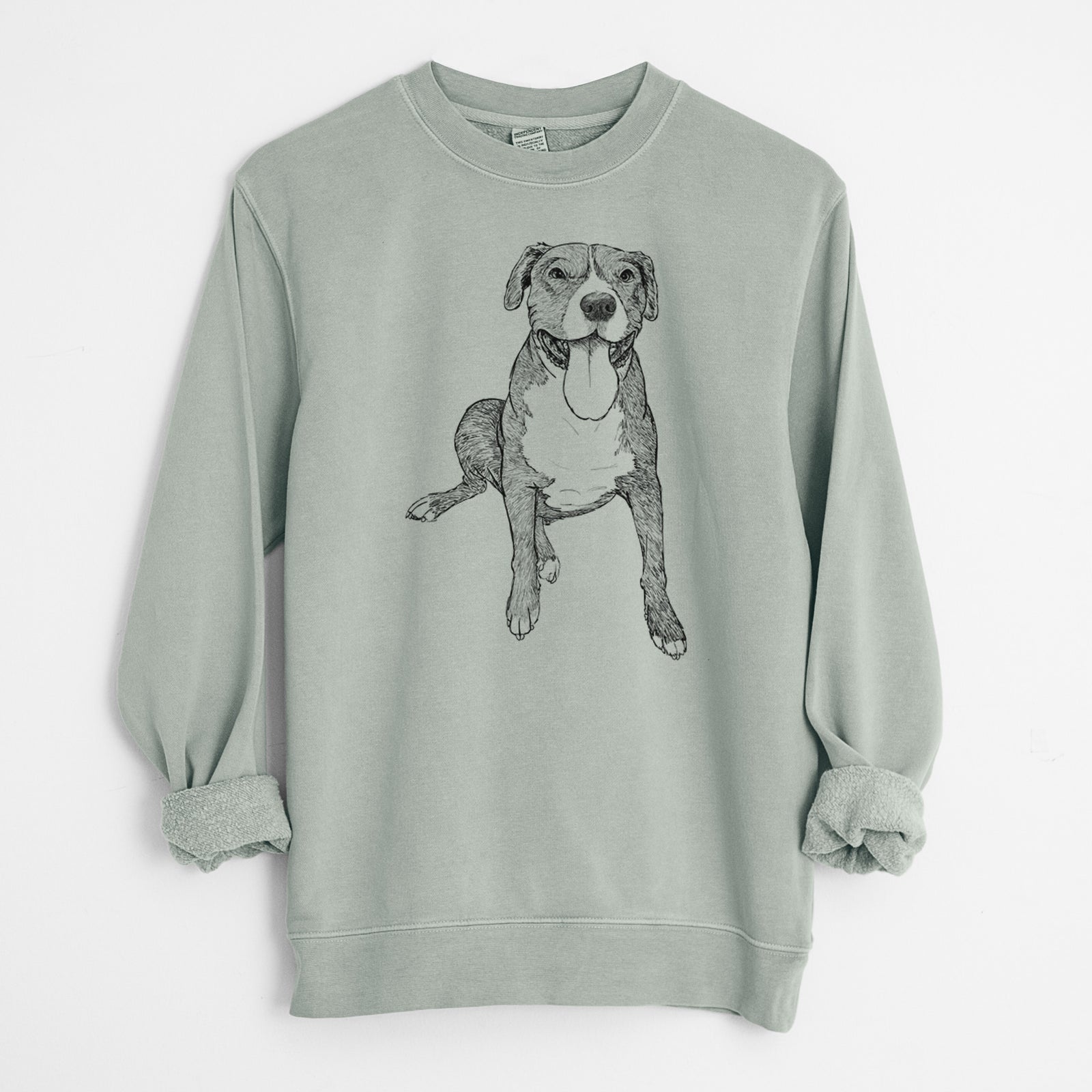 Doodled Zorro the Pitbull Mix - Unisex Pigment Dyed Crew Sweatshirt