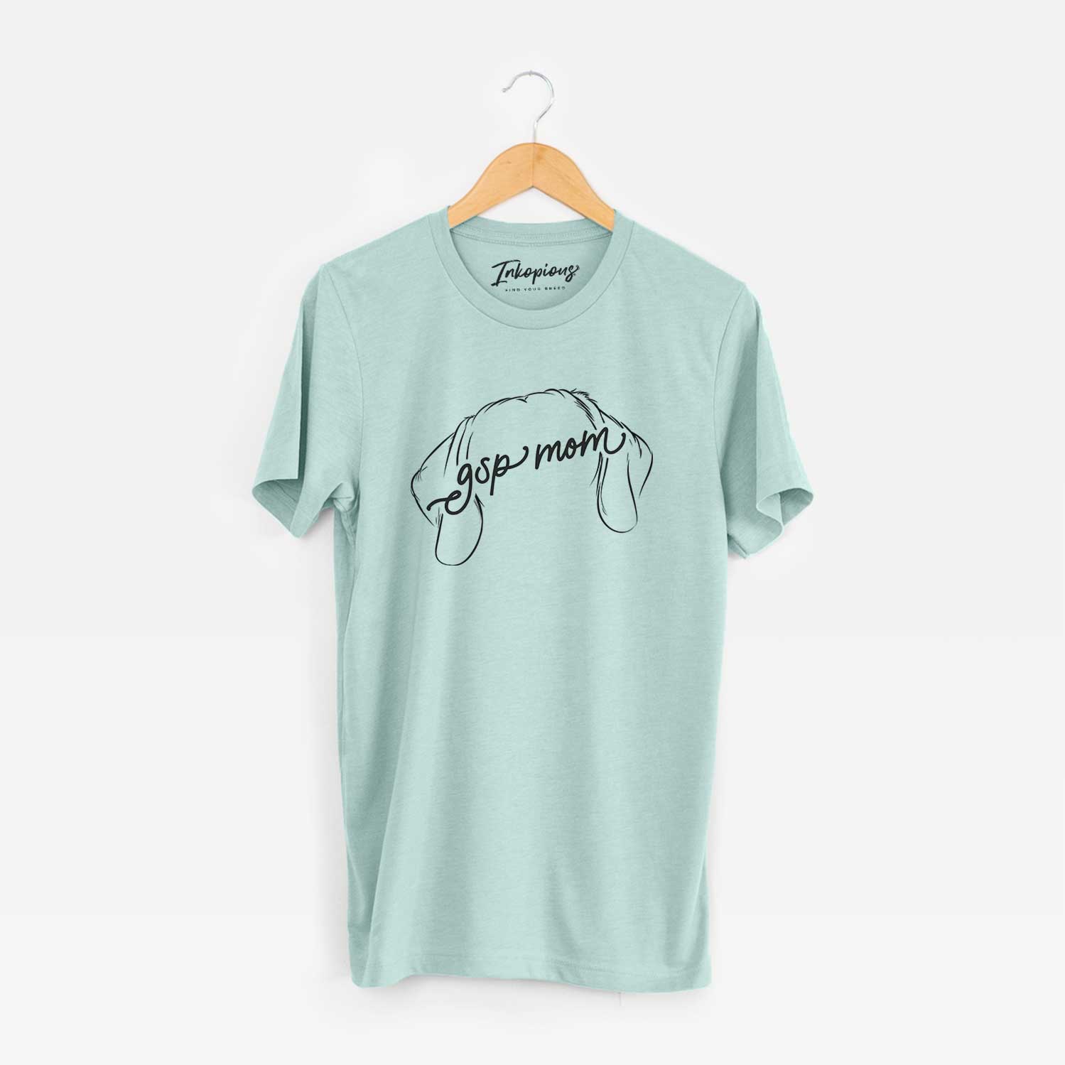 'German Shorthaired Pointer Mom' design on a Heather Sage Unisex crewneck