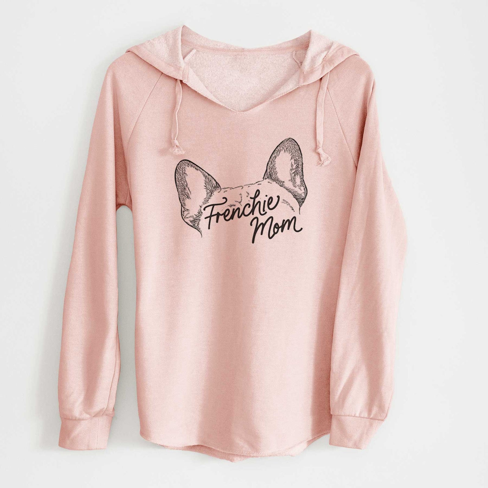 'French Bulldog Mom' design on a Blush Cali Wave Hooded Sweatshirt