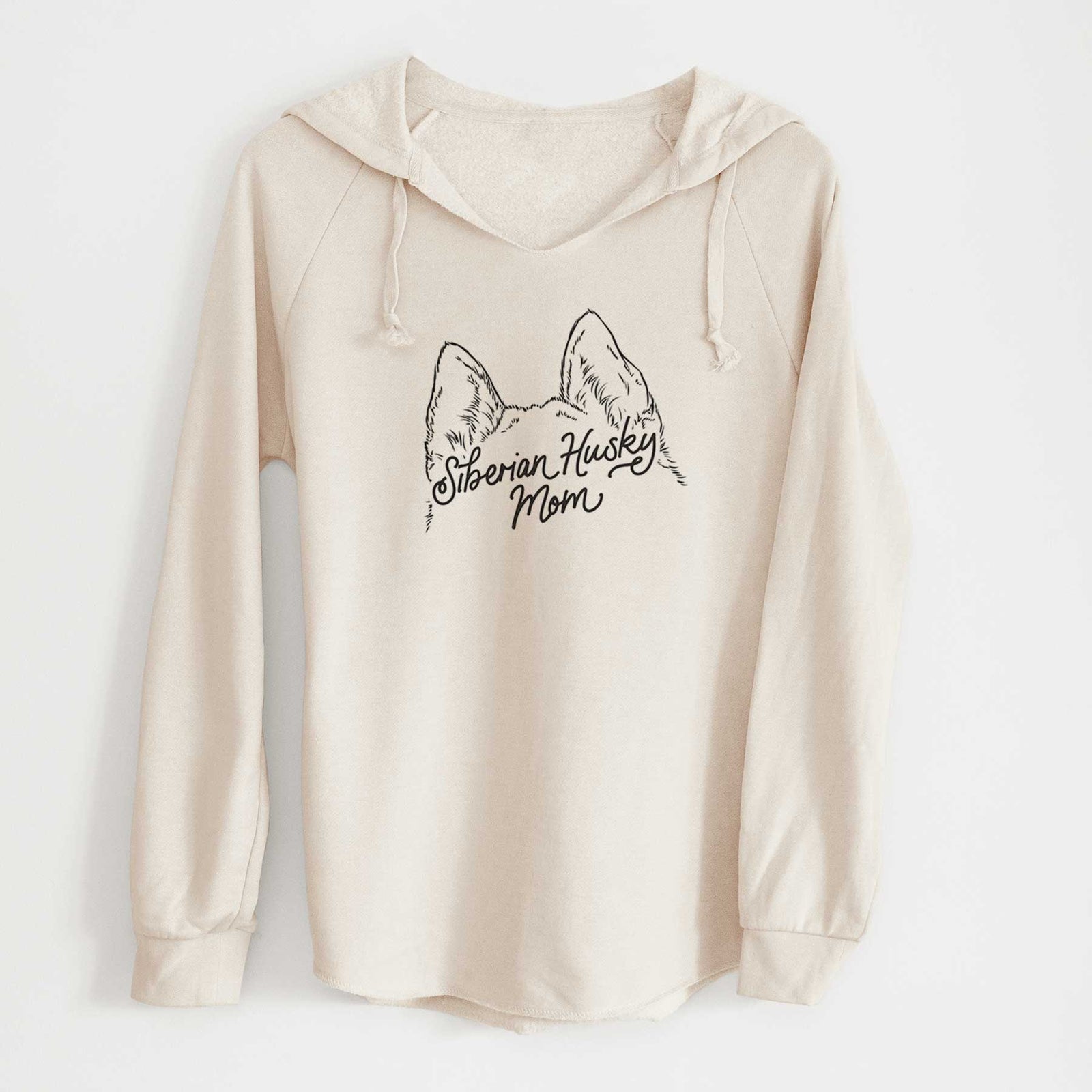 'Siberian Husky Mom' design on a Bone Cali Wave Hooded Sweatshirt