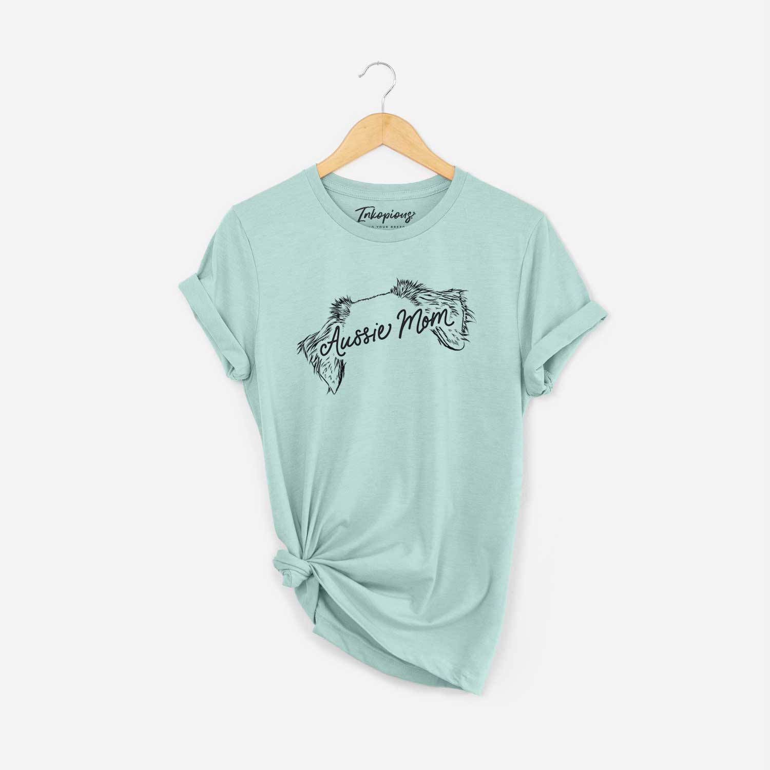 'Australian Shepherd Mom' design on a Heather Sage Unisex crewneck