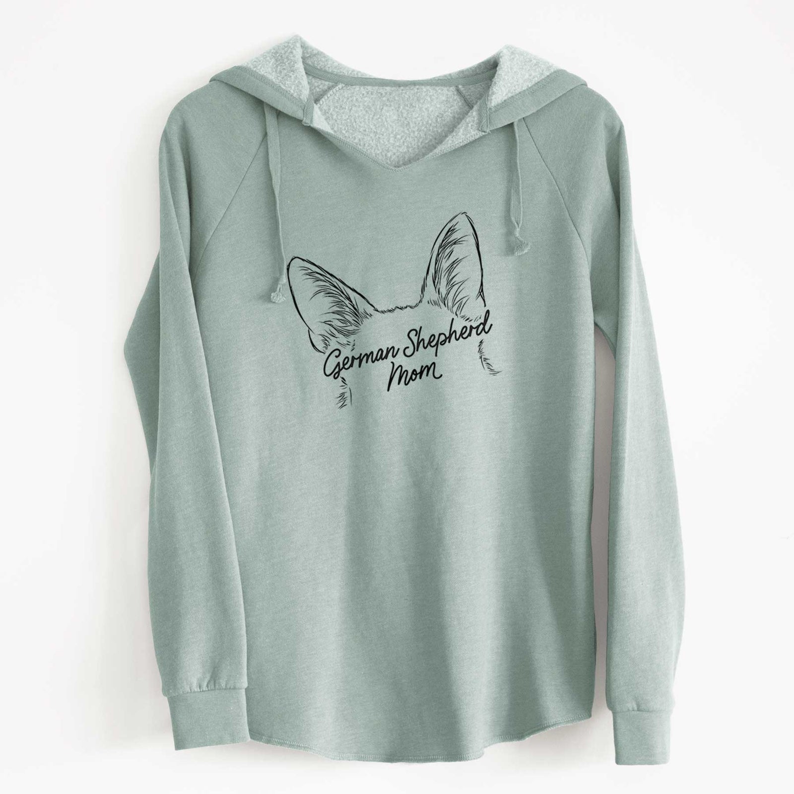 'German Shepherd Mom' design on a Sage Cali Wave Hooded Sweatshirt