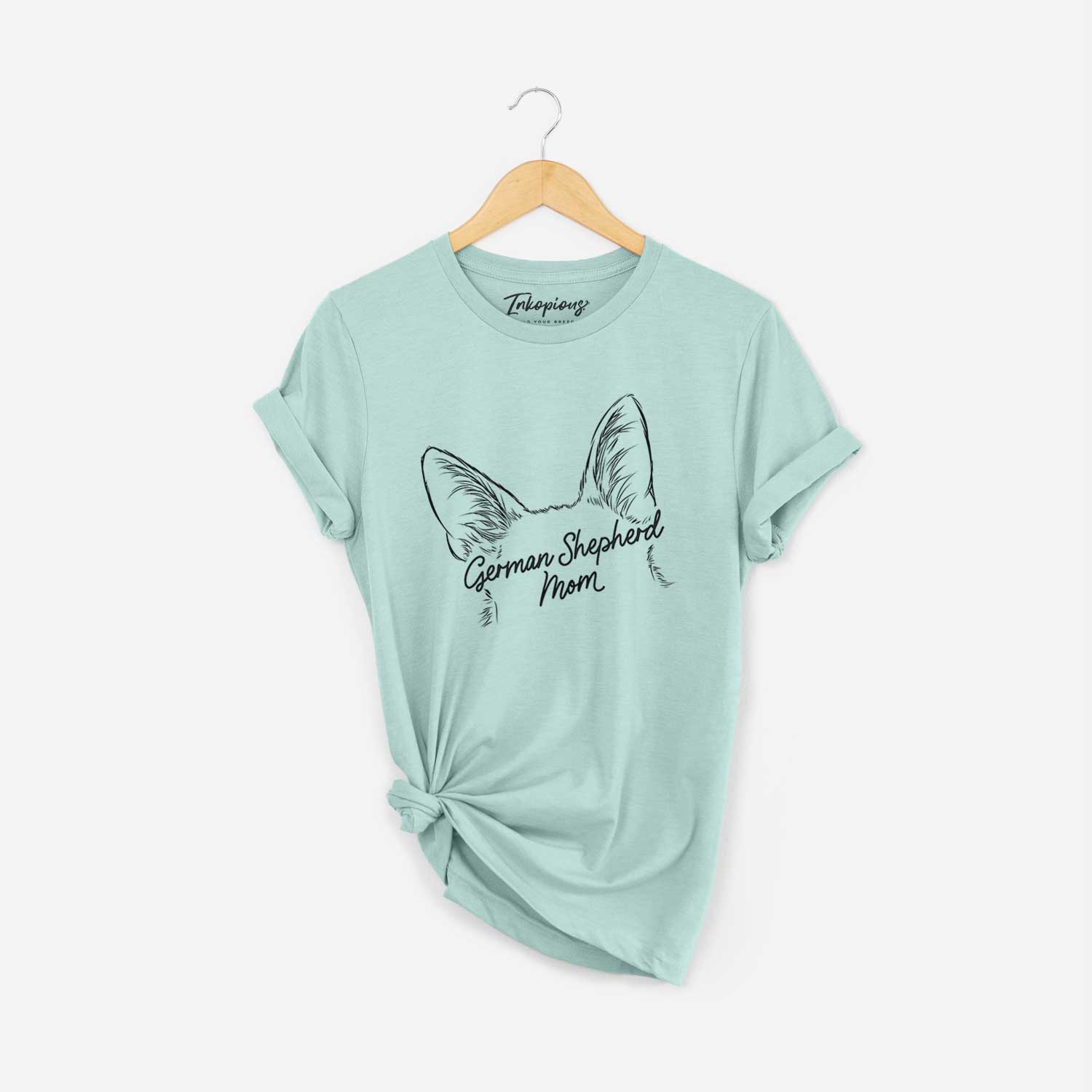 'German Shepherd Mom' design on a Heather Sage Unisex crewneck