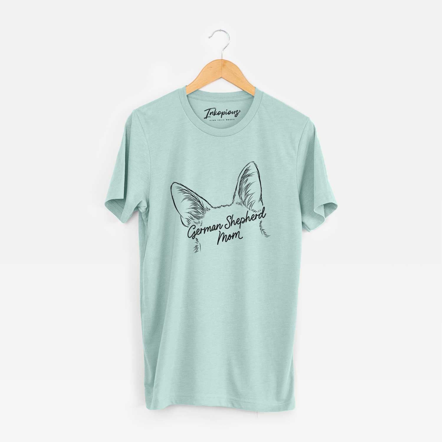 'German Shepherd Mom' design on a Heather Sage Unisex crewneck