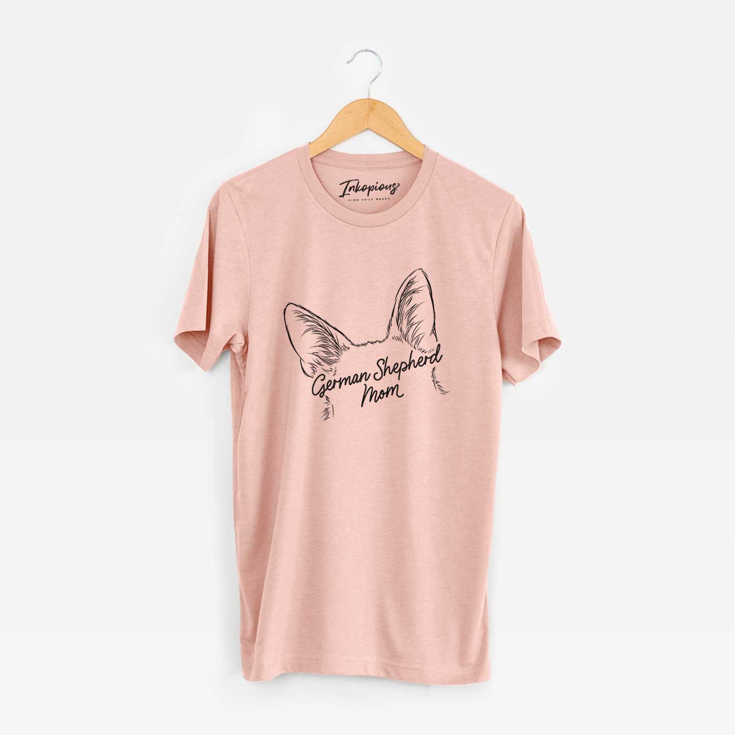 'German Shepherd Mom' design on a Peach Unisex crewneck