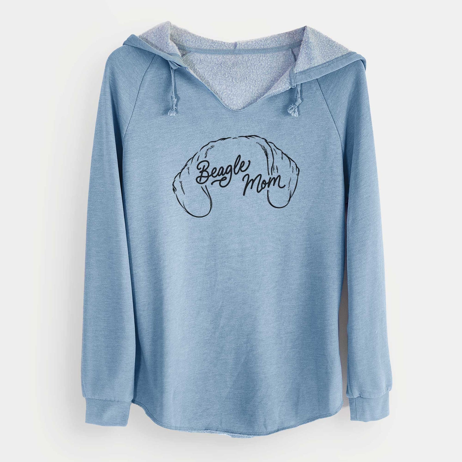 'Beagle Mom' design on a Misty Blue Cali Wave Hooded Sweatshirt