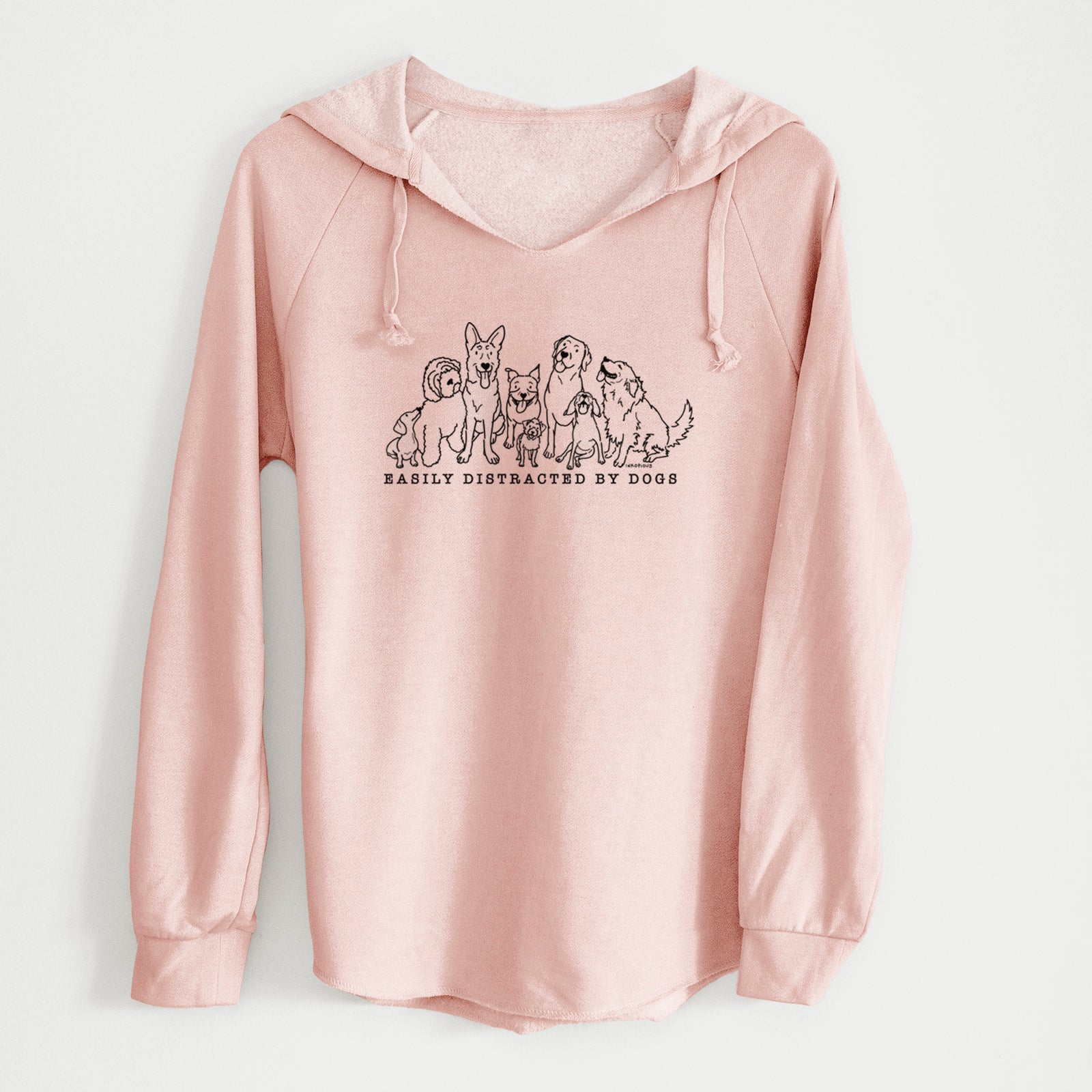 'Distracted by Dogs' design on a Blush Cali Wave Hooded Sweatshirt