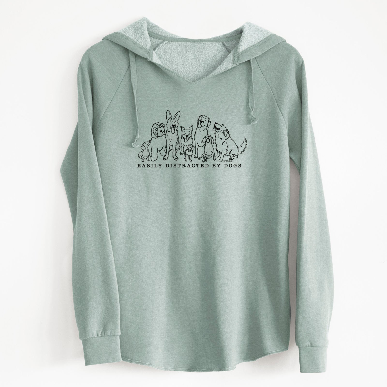 'Distracted by Dogs' design on a Sage Cali Wave Hooded Sweatshirt