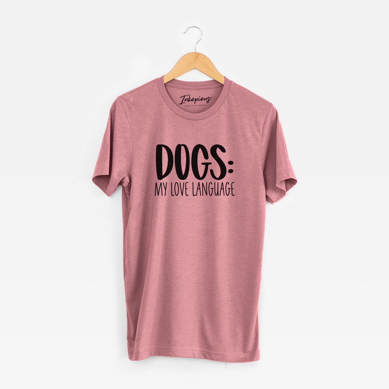 'Dogs: My Love Language' design on a Mauve Unisex crewneck