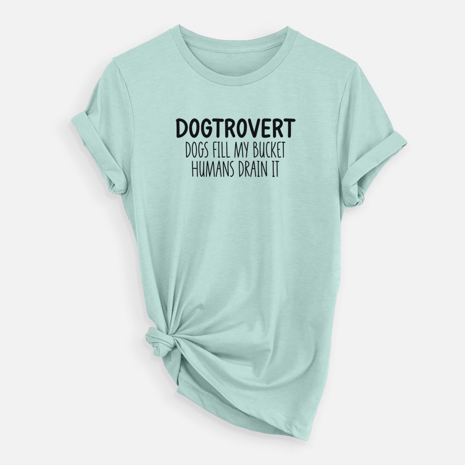 'Dogtrovert - Dogs Fill My Bucket Humans Drain It' design on a Heather Sage Unisex crewneck
