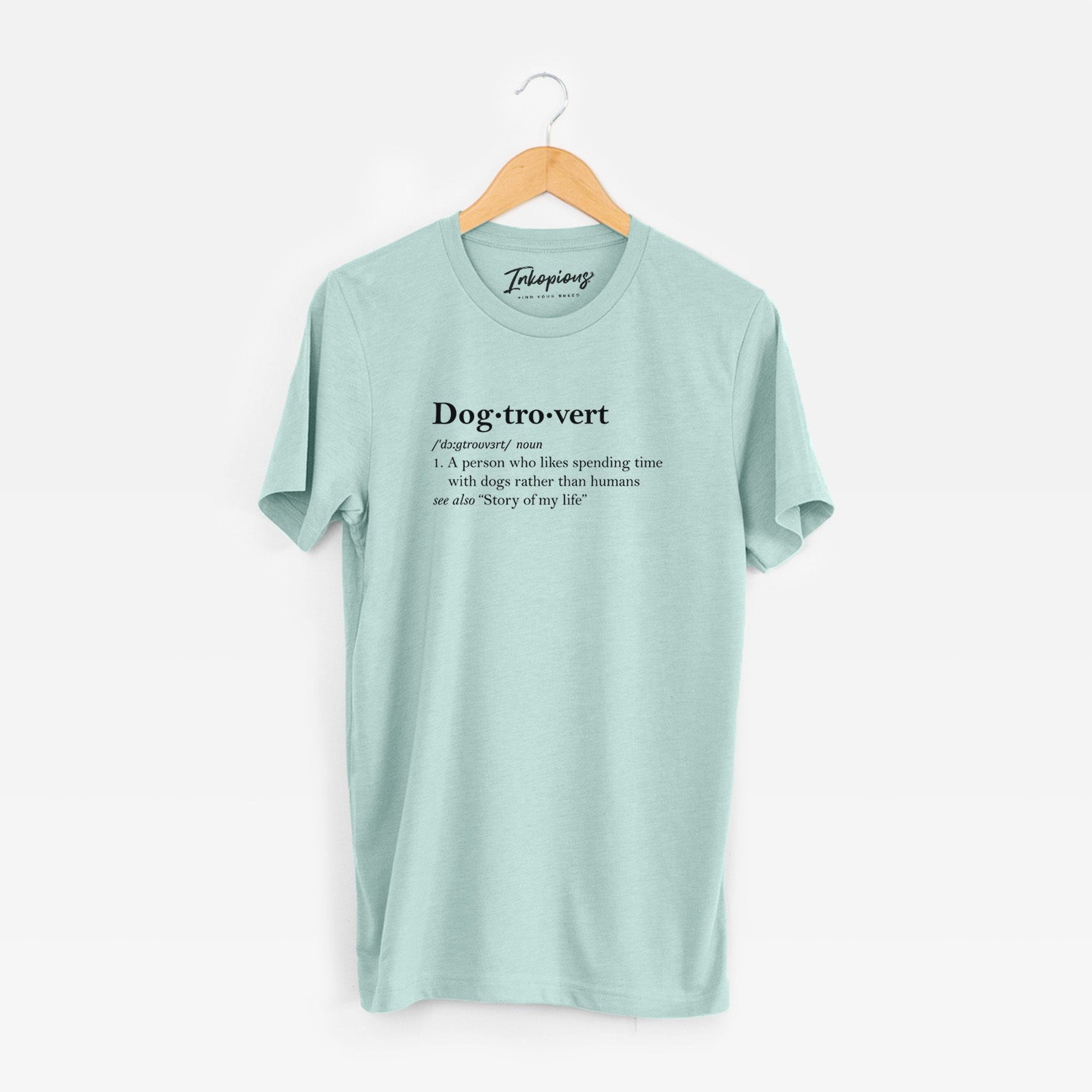 'Dogtrovert Definition' design on a Heather Sage Unisex crewneck