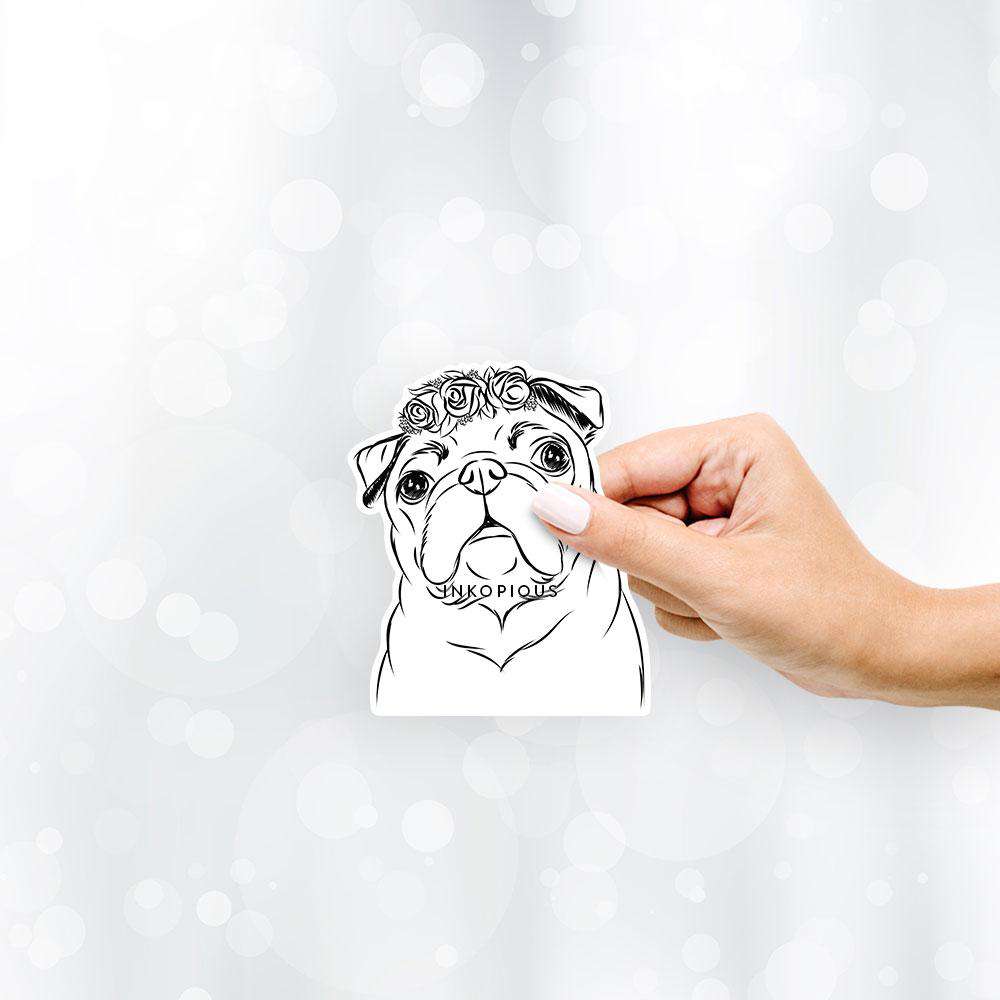 'Darling Chloe the Pug' design on a Dar Chloe decal sticker