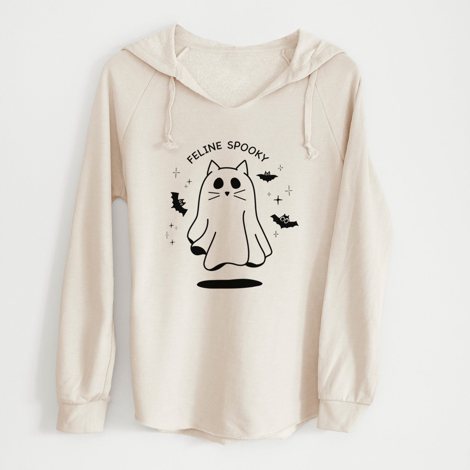 'Feline Spooky' design on a Bone Cali Wave Hooded Sweatshirt