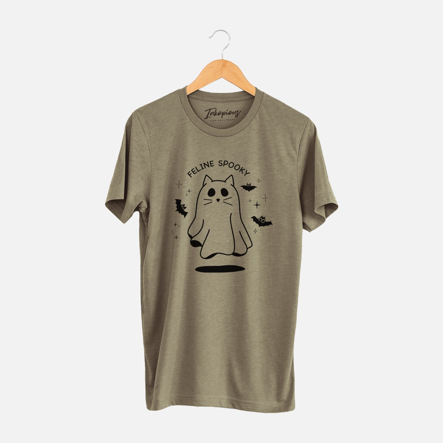 'Feline Spooky' design on an Olive Unisex crewneck