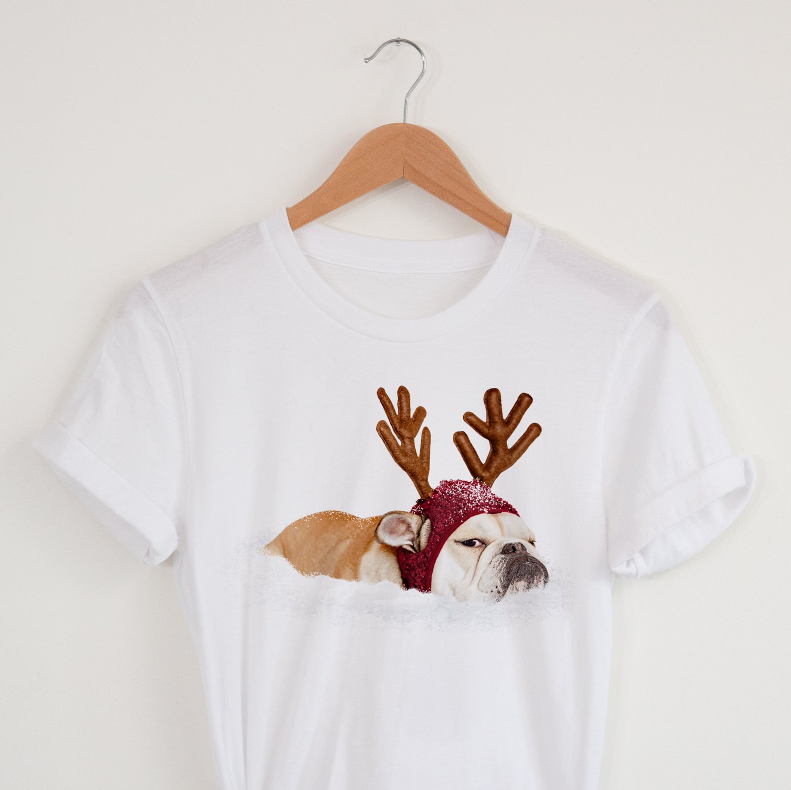 'LIMITED EDITION' design on a Reindog grumpy reindeer bulldog