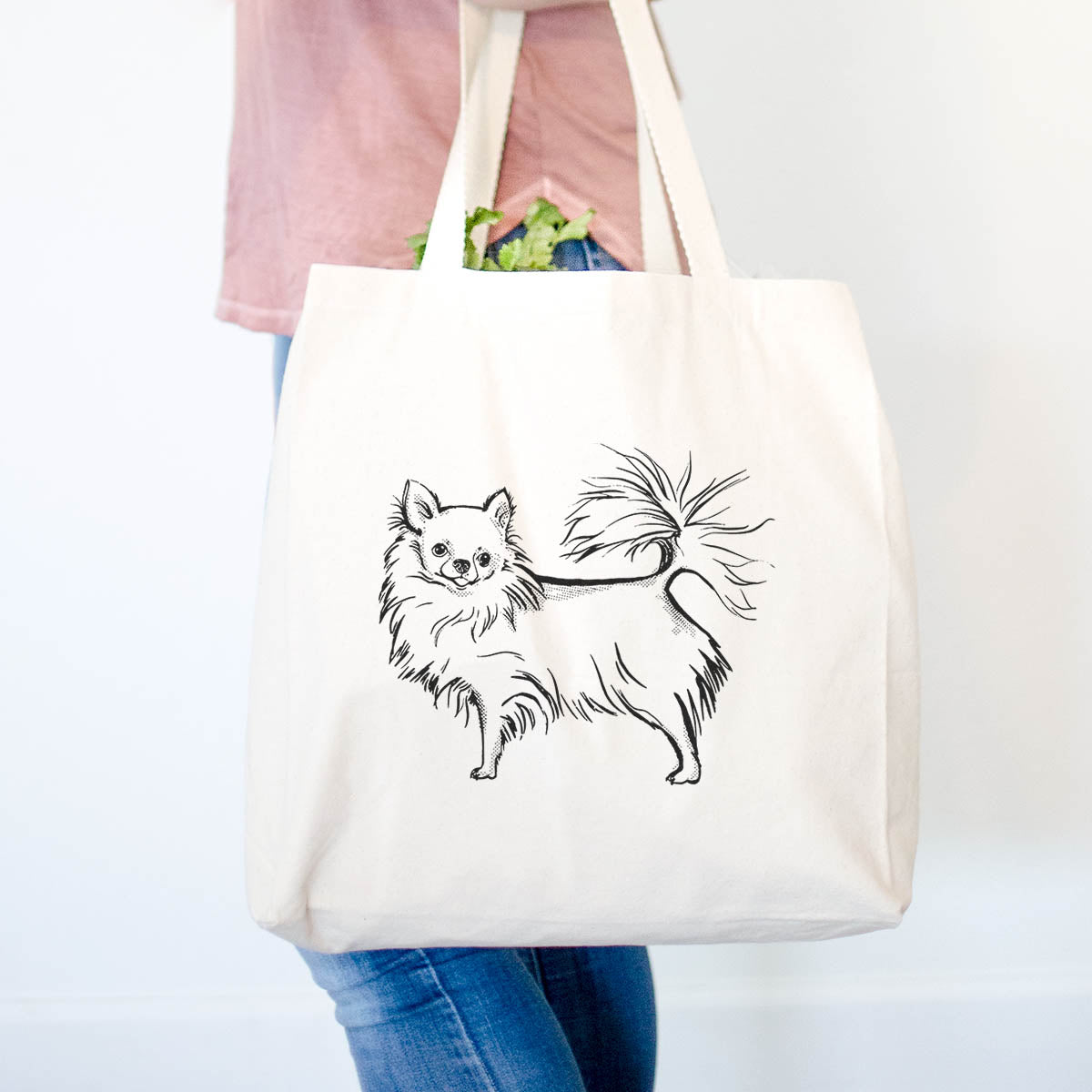 Halftone Long Haired Chihuahua - Tote Bag