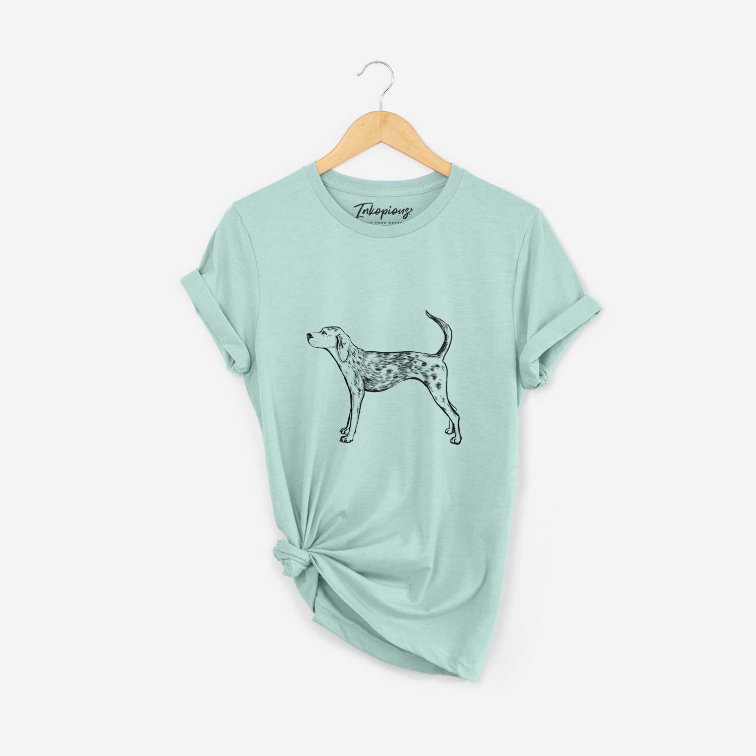 Full-body sketch of an American Leopard on a Heather Sage Unisex crewneck