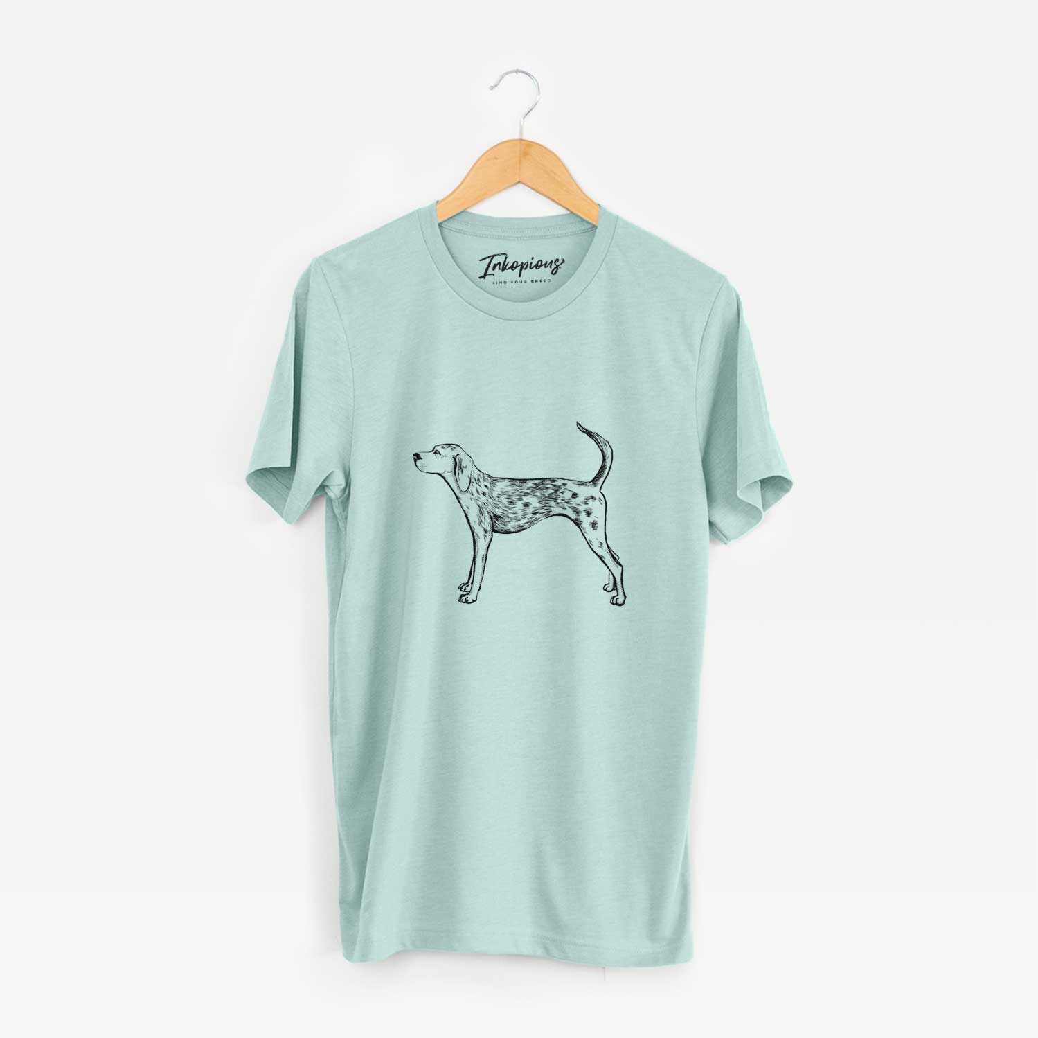 Full-body sketch of an American Leopard on a Heather Sage Unisex crewneck