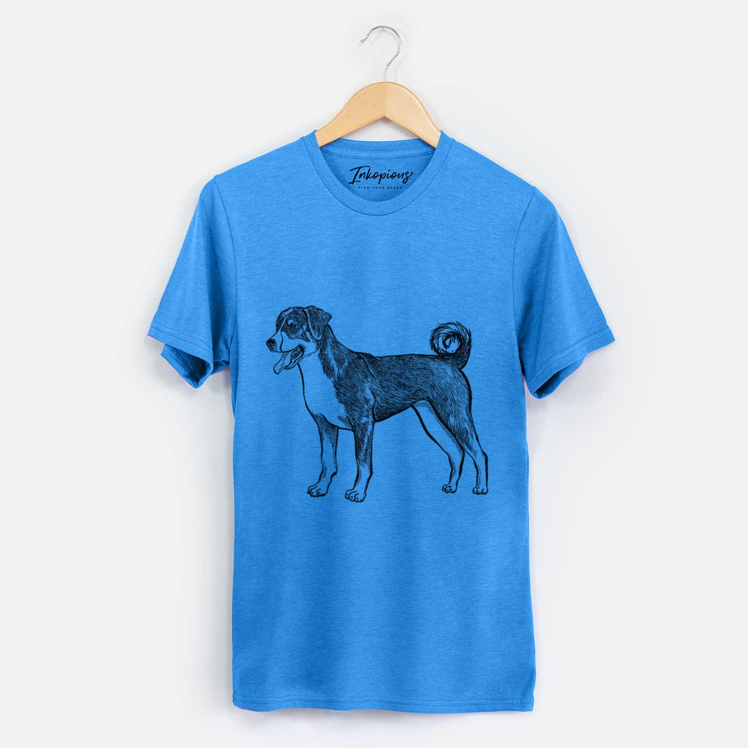 Full-body sketch of an Appenzeller Sennenhunde on a Blue Unisex crewneck