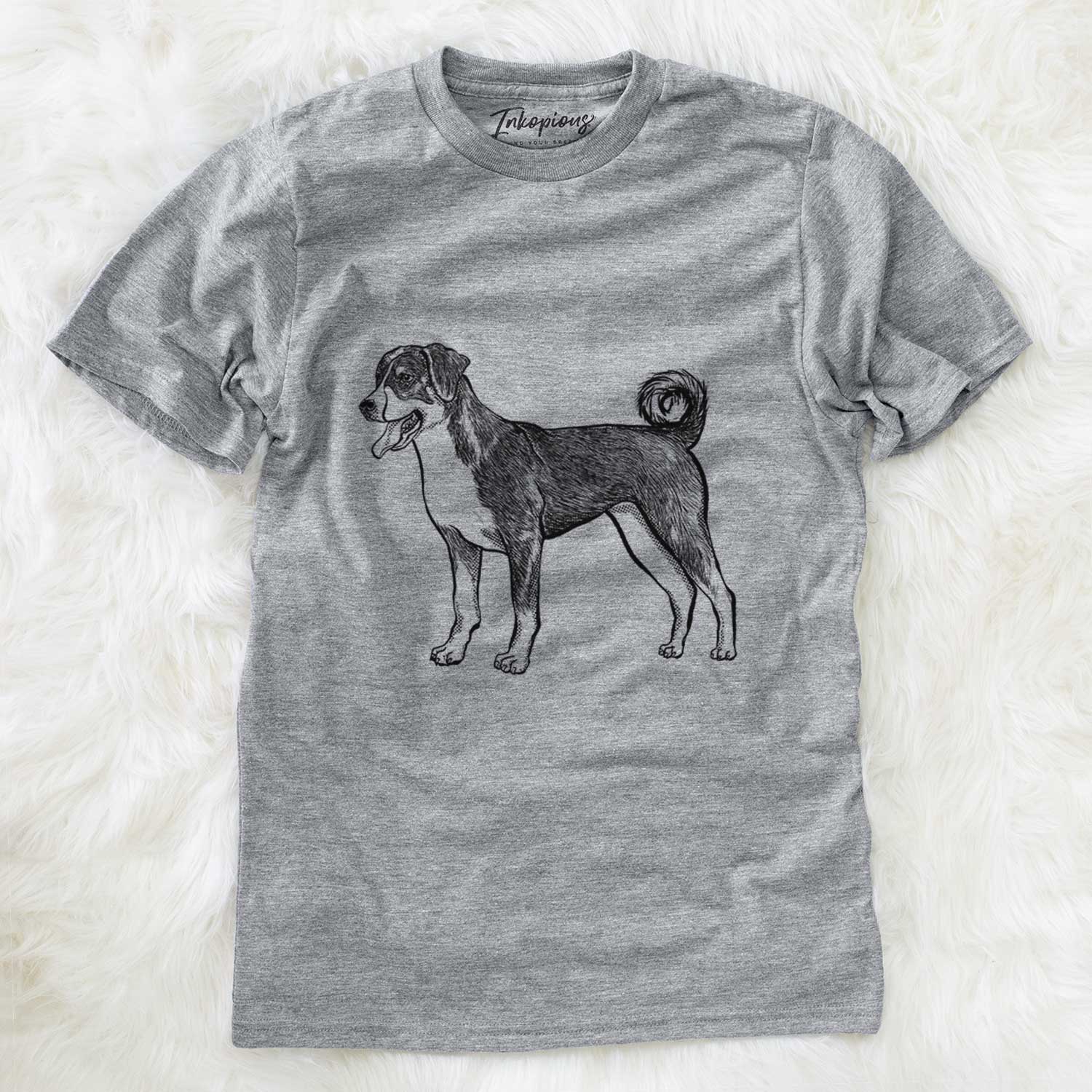Full-body sketch of an Appenzeller Sennenhunde on a Grey Unisex crewneck