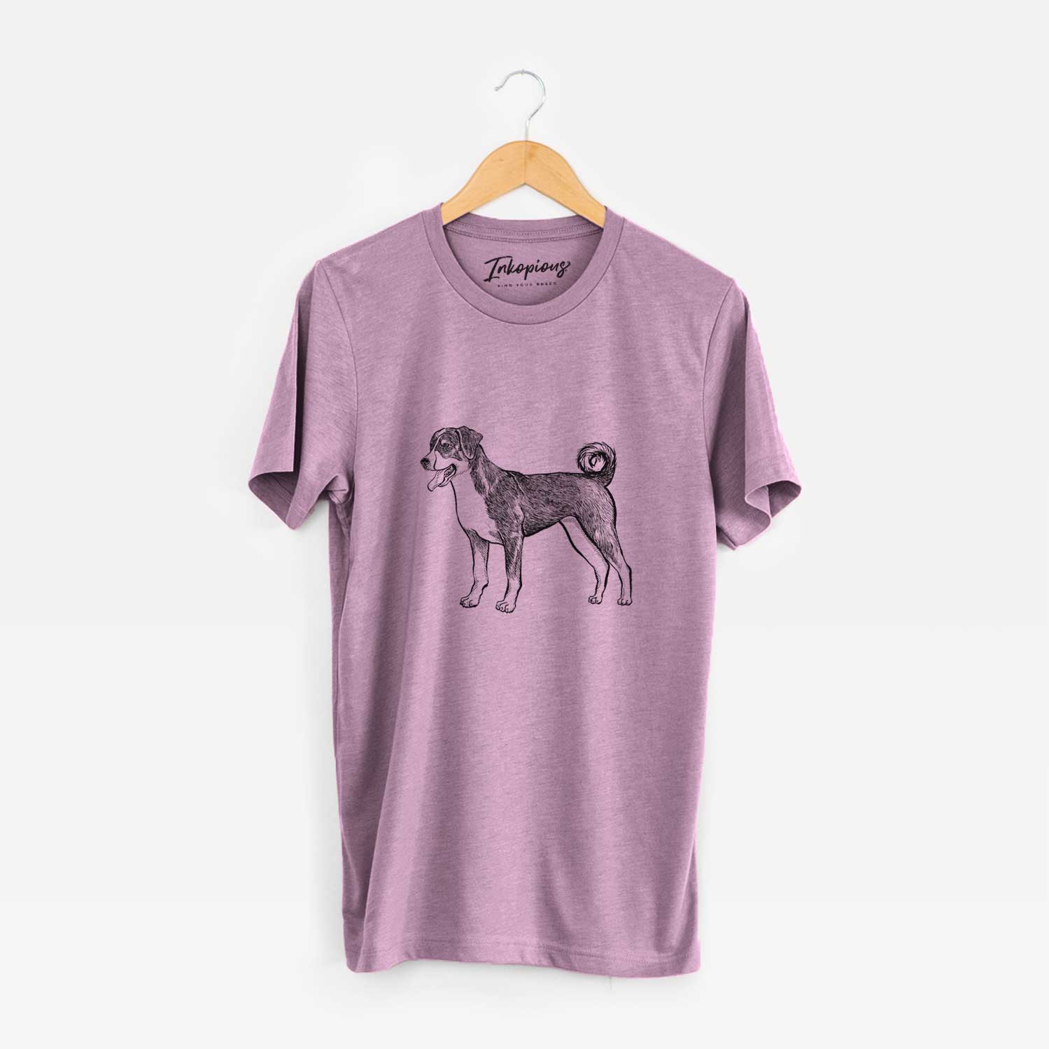 Full-body sketch of an Appenzeller Sennenhunde on an Orchid Unisex crewneck