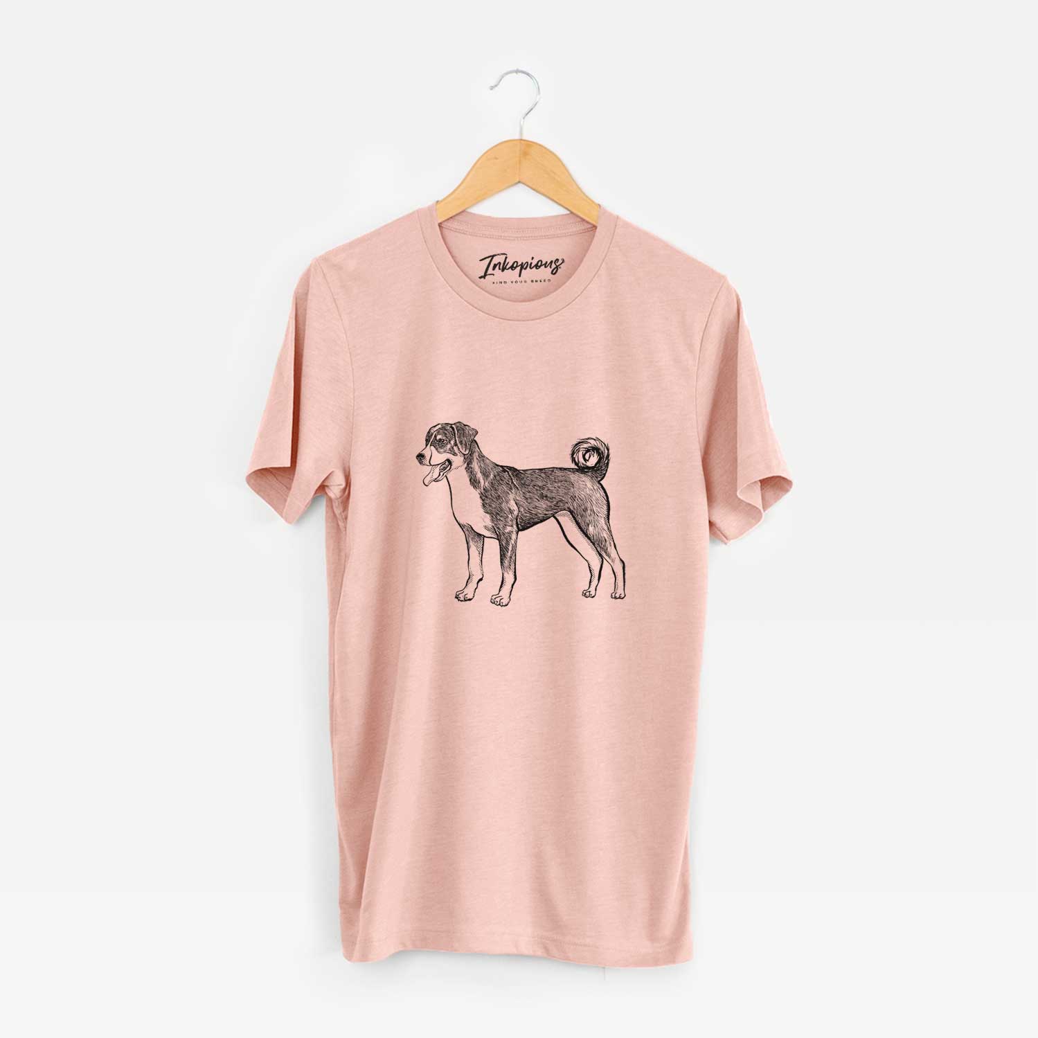 Full-body sketch of an Appenzeller Sennenhunde on a Peach Unisex crewneck