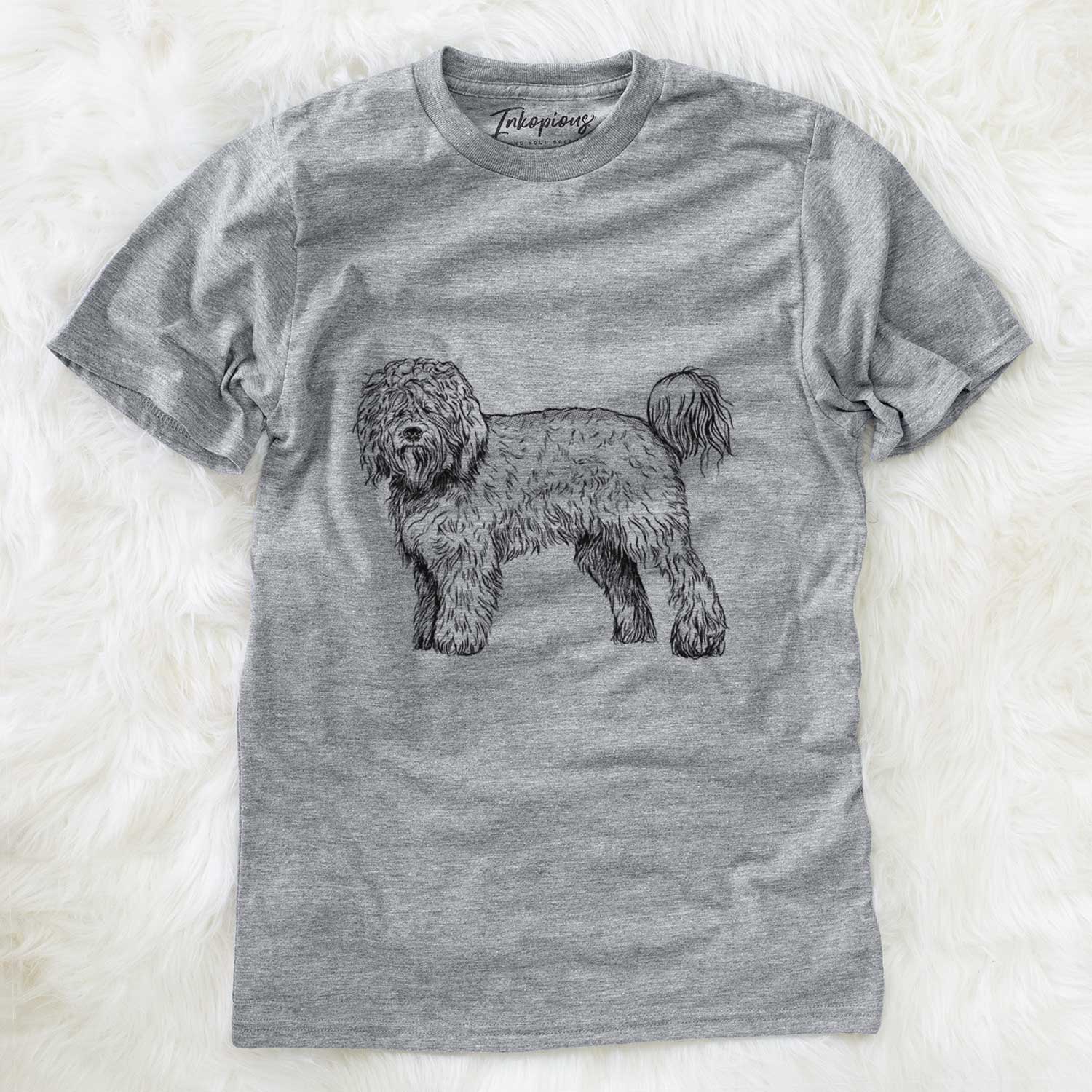 Full-body sketch of a Barbet on a Grey Unisex crewneck
