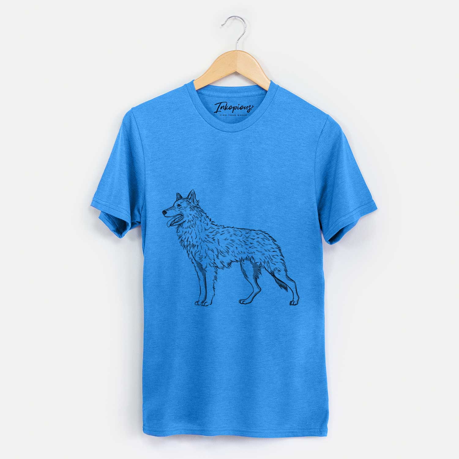 Full-body sketch of a Mudi on a Blue Unisex crewneck