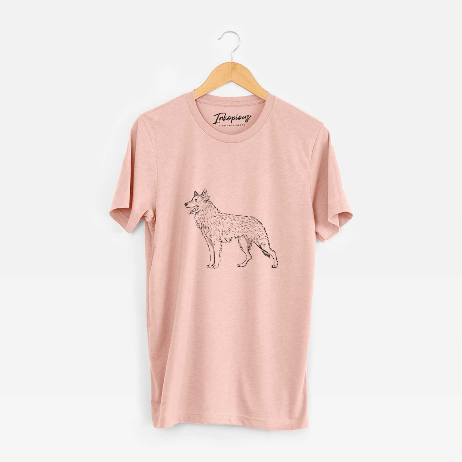 Full-body sketch of a Mudi on a Peach Unisex crewneck