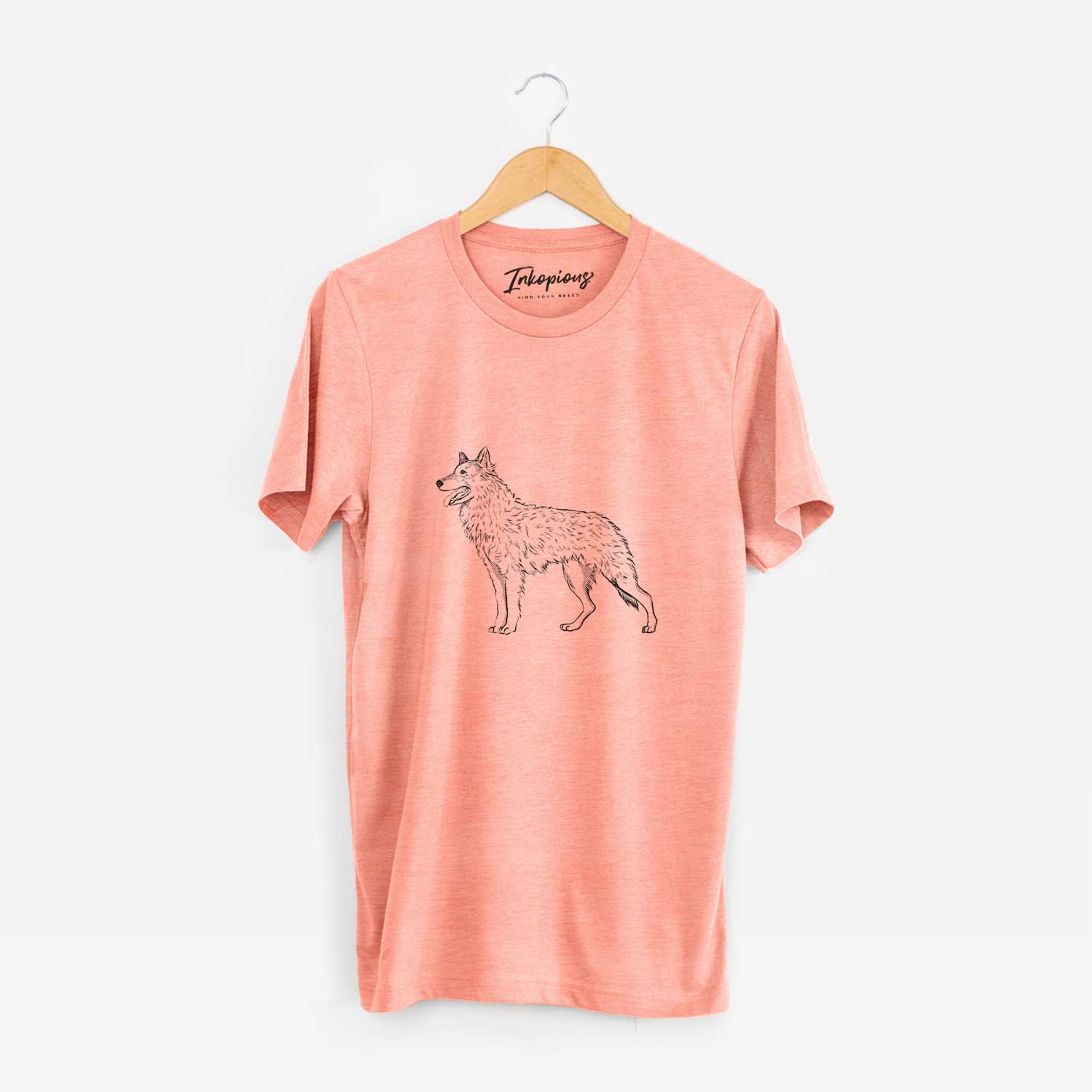 Full-body sketch of a Mudi on a Sunset Unisex crewneck
