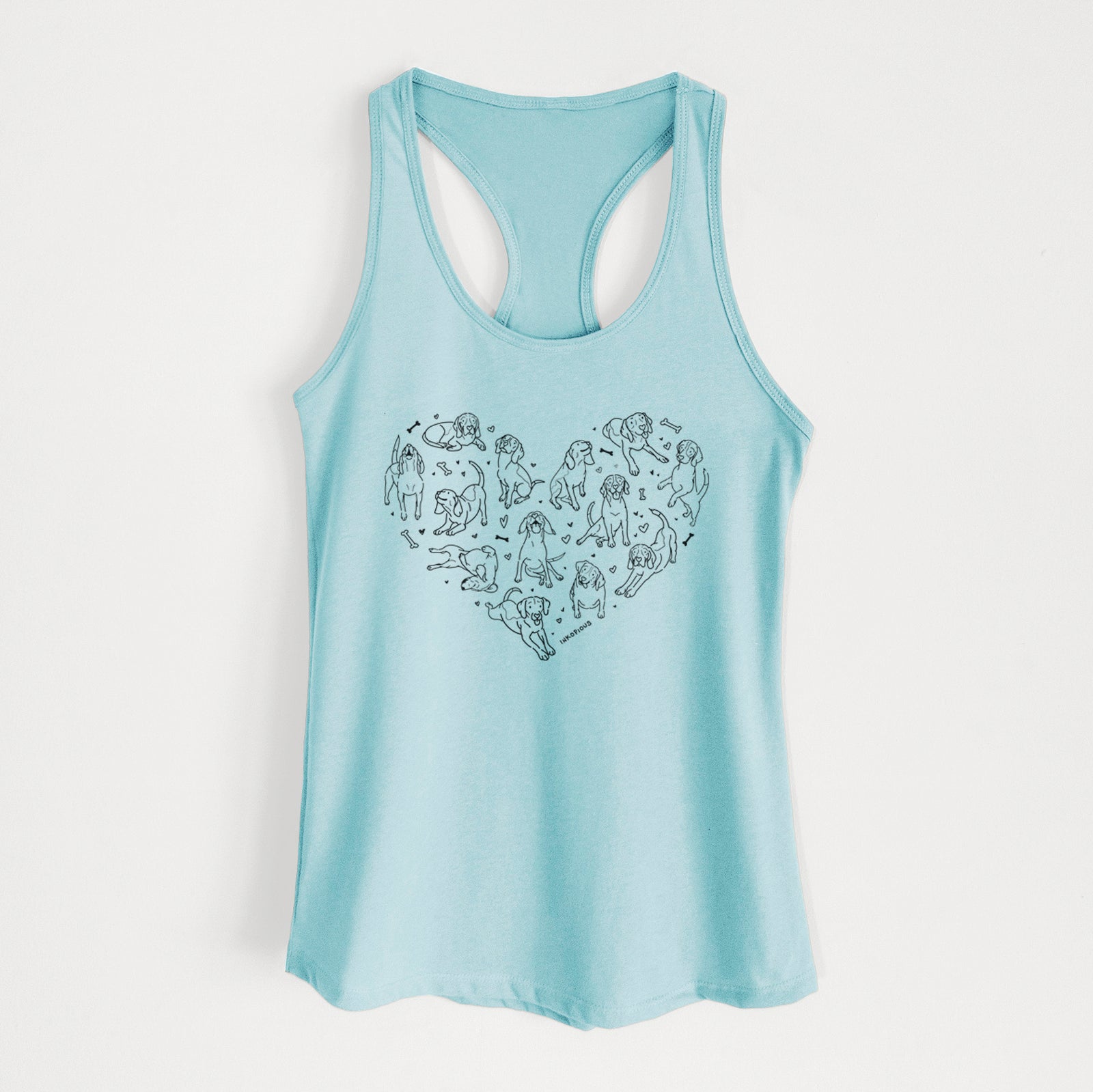 'Heart Full of Beagles' design on a Cancun Blue Women's racerback tanktop