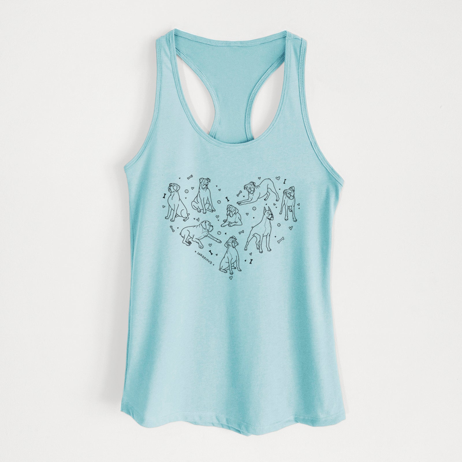 'Heart Full of Boxers' design on a Cancun Blue Women's racerback tanktop