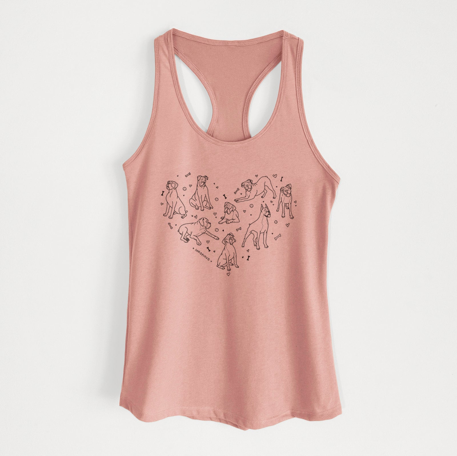 'Heart Full of Boxers' design on a Desert Pink Women's racerback tanktop