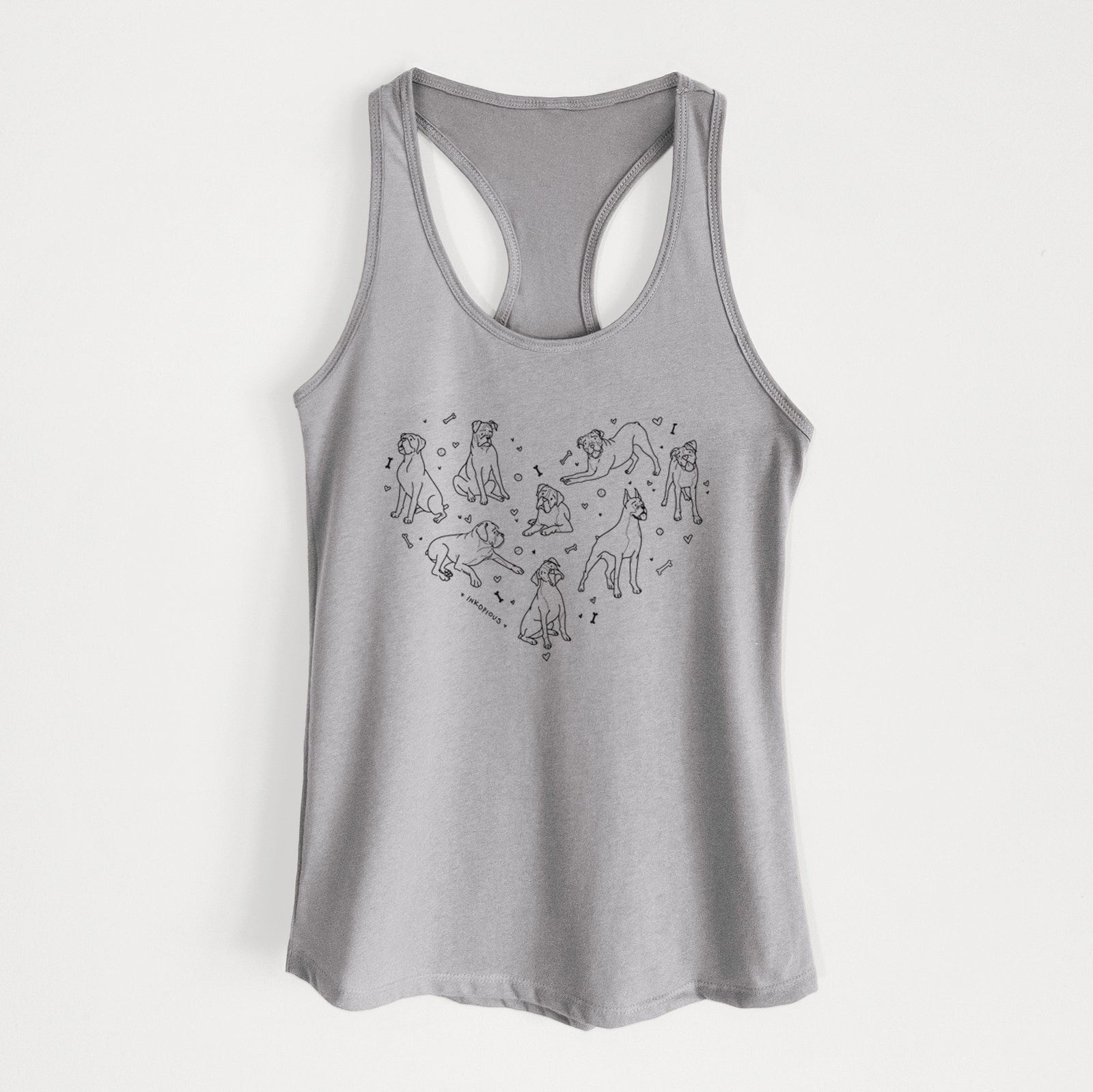 'Heart Full of Boxers' design on a Heather Grey Women's racerback tanktop