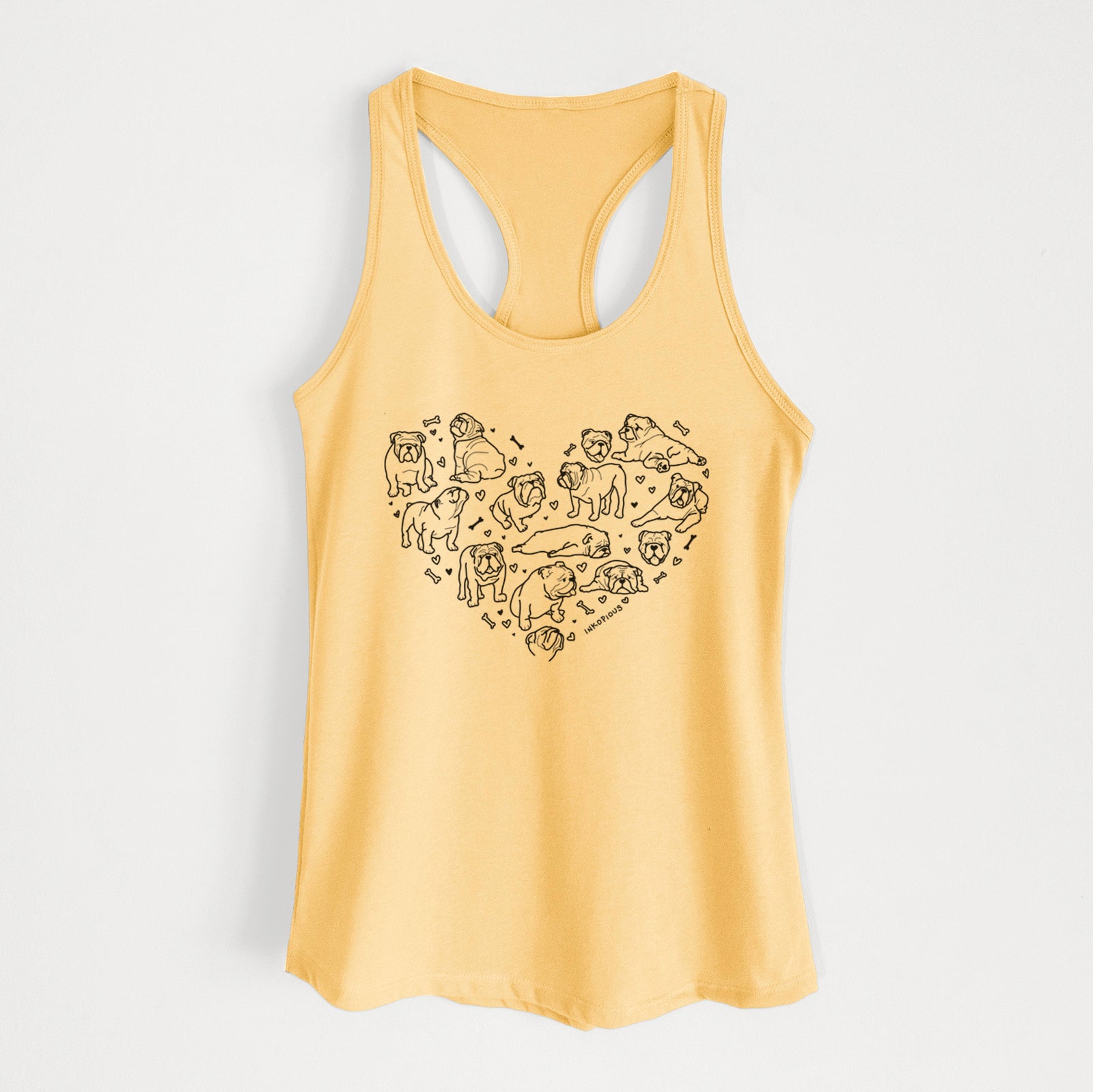 'Heart Full of English Bulldogs' design on a Banana Cream Women's racerback tanktop