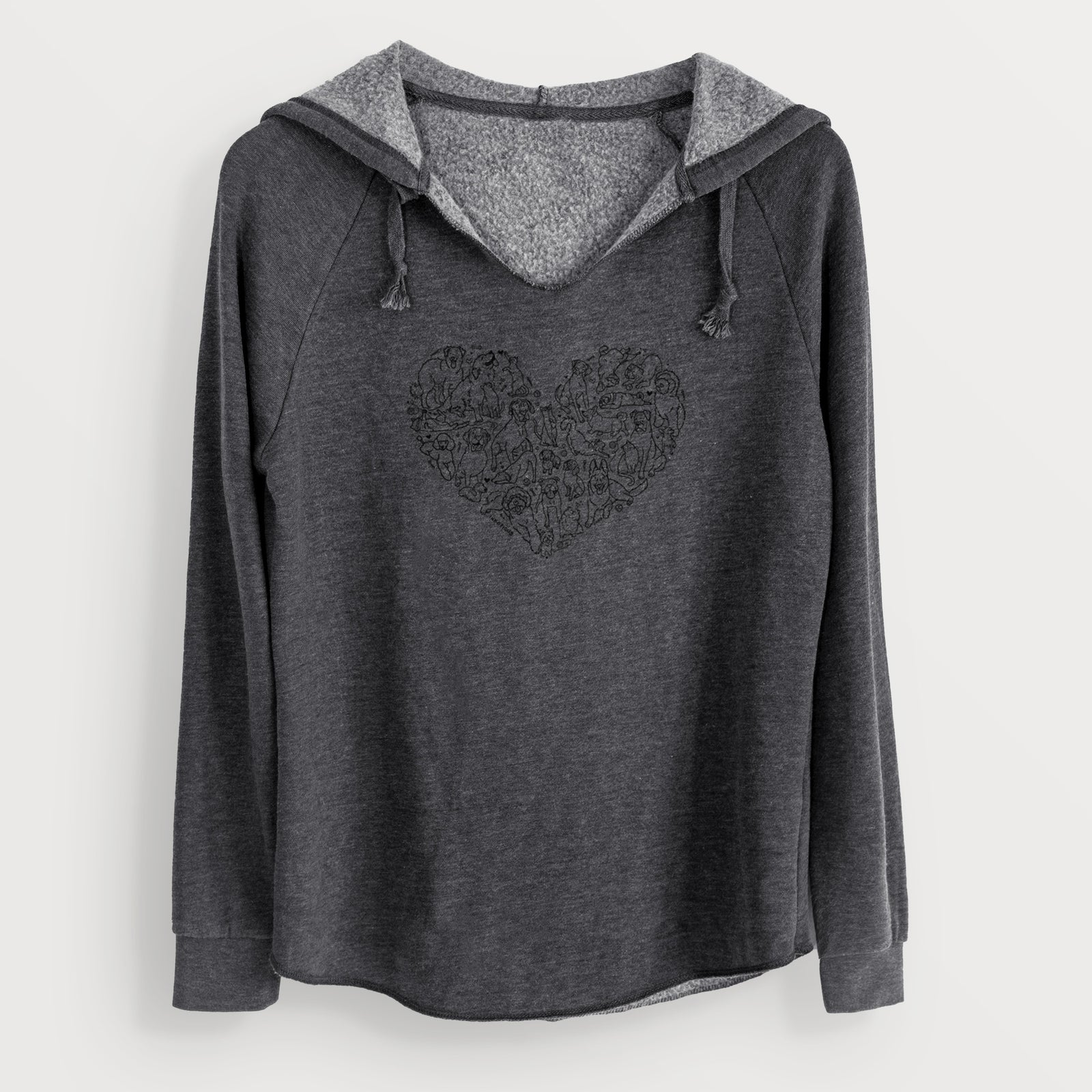'Heart Full of Dogs and Cats' design on a Charcoal Cali Wave Hooded Sweatshirt