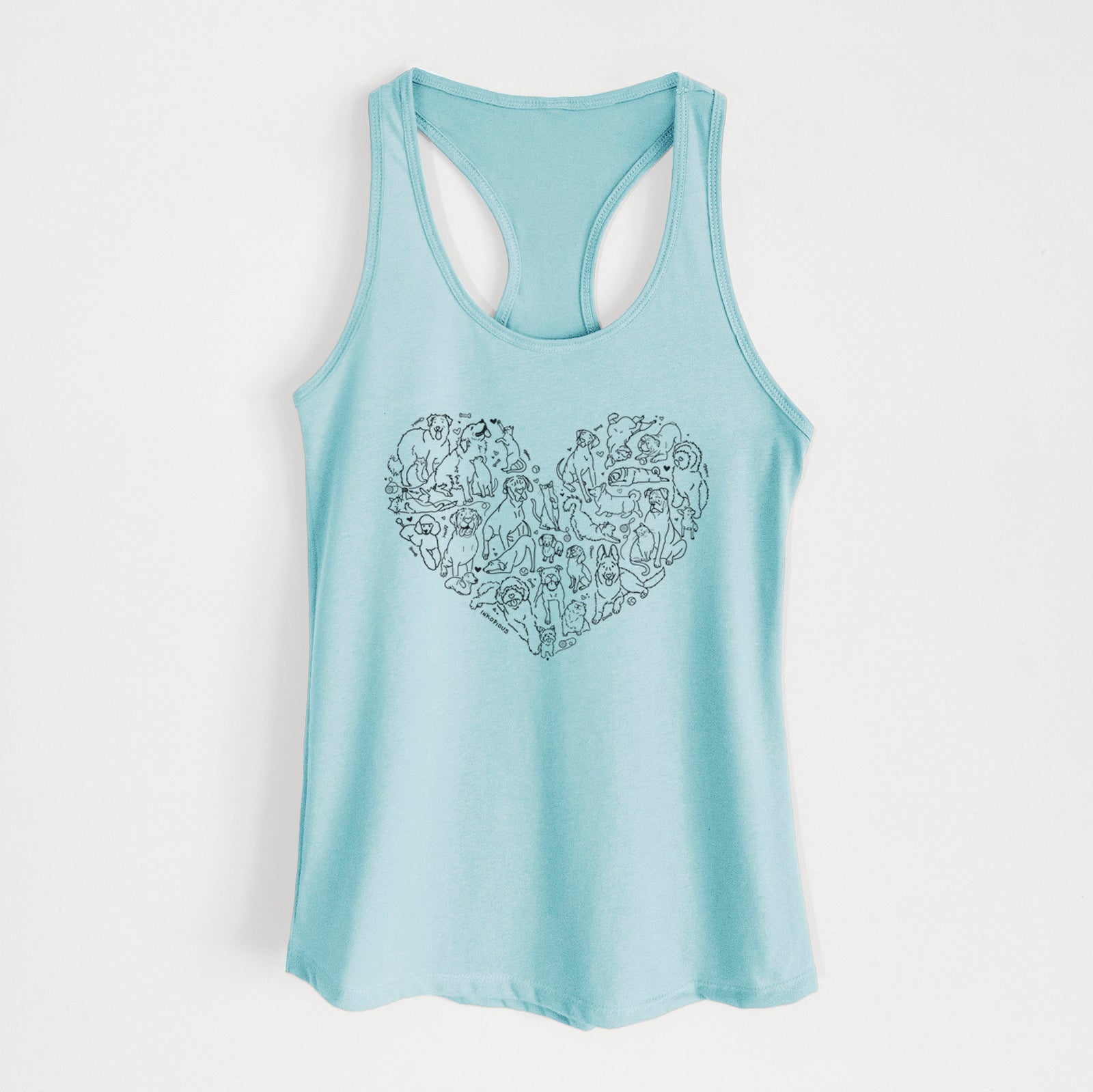 'Heart Full of Dogs and Cats' design on a Cancun Blue Women's racerback tanktop