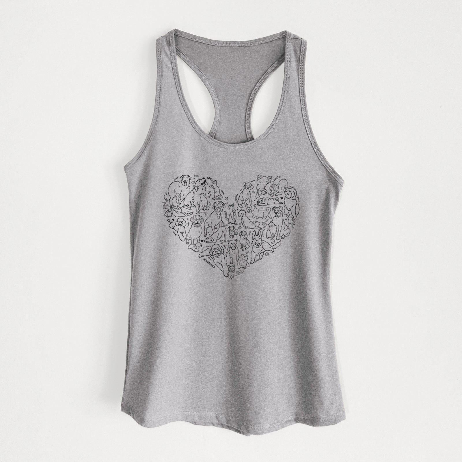 'Heart Full of Dogs and Cats' design on a Heather Grey Women's racerback tanktop