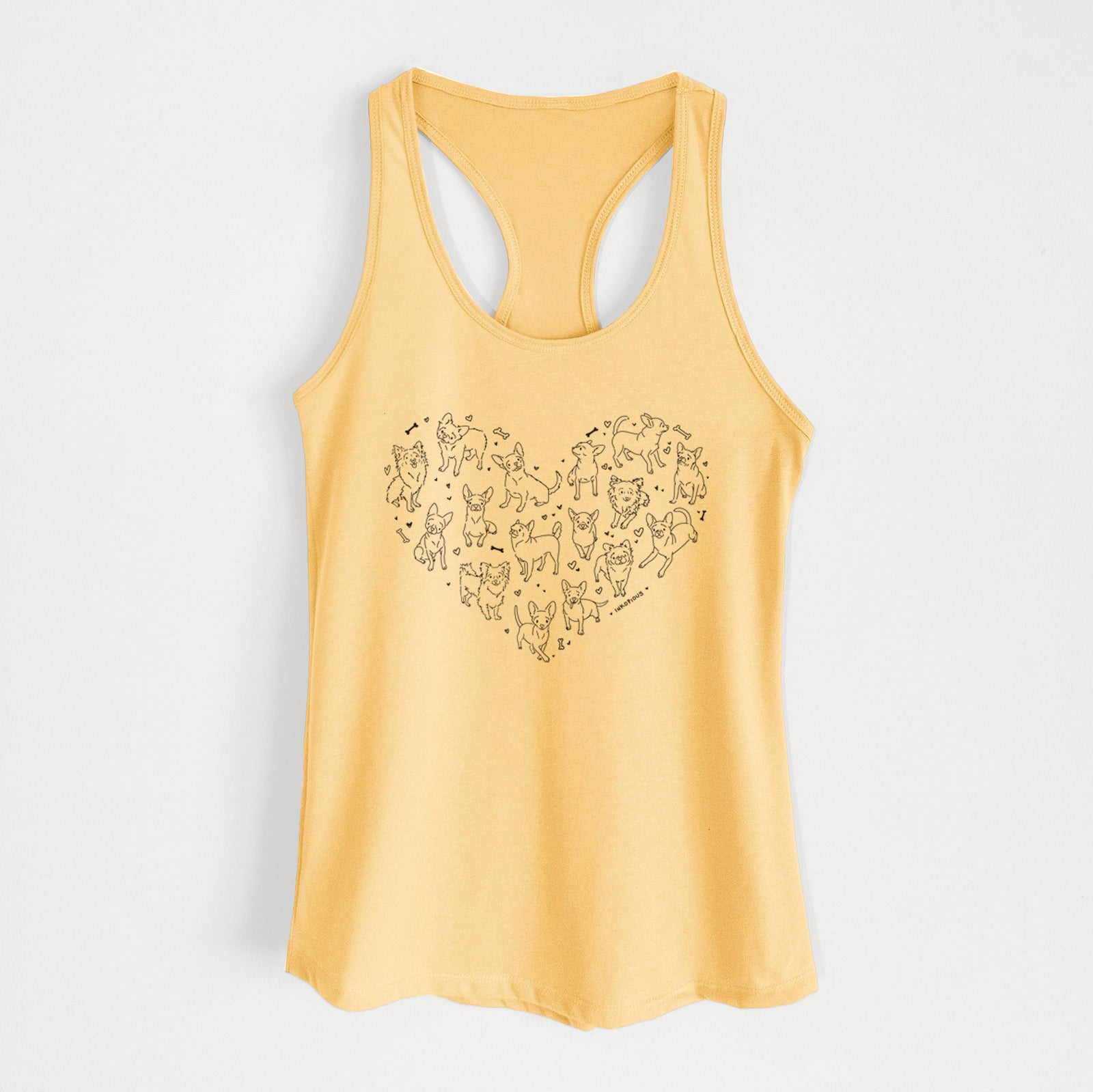 'Heart Full of Chihuahuas' design on a Banana Cream Women's racerback tanktop
