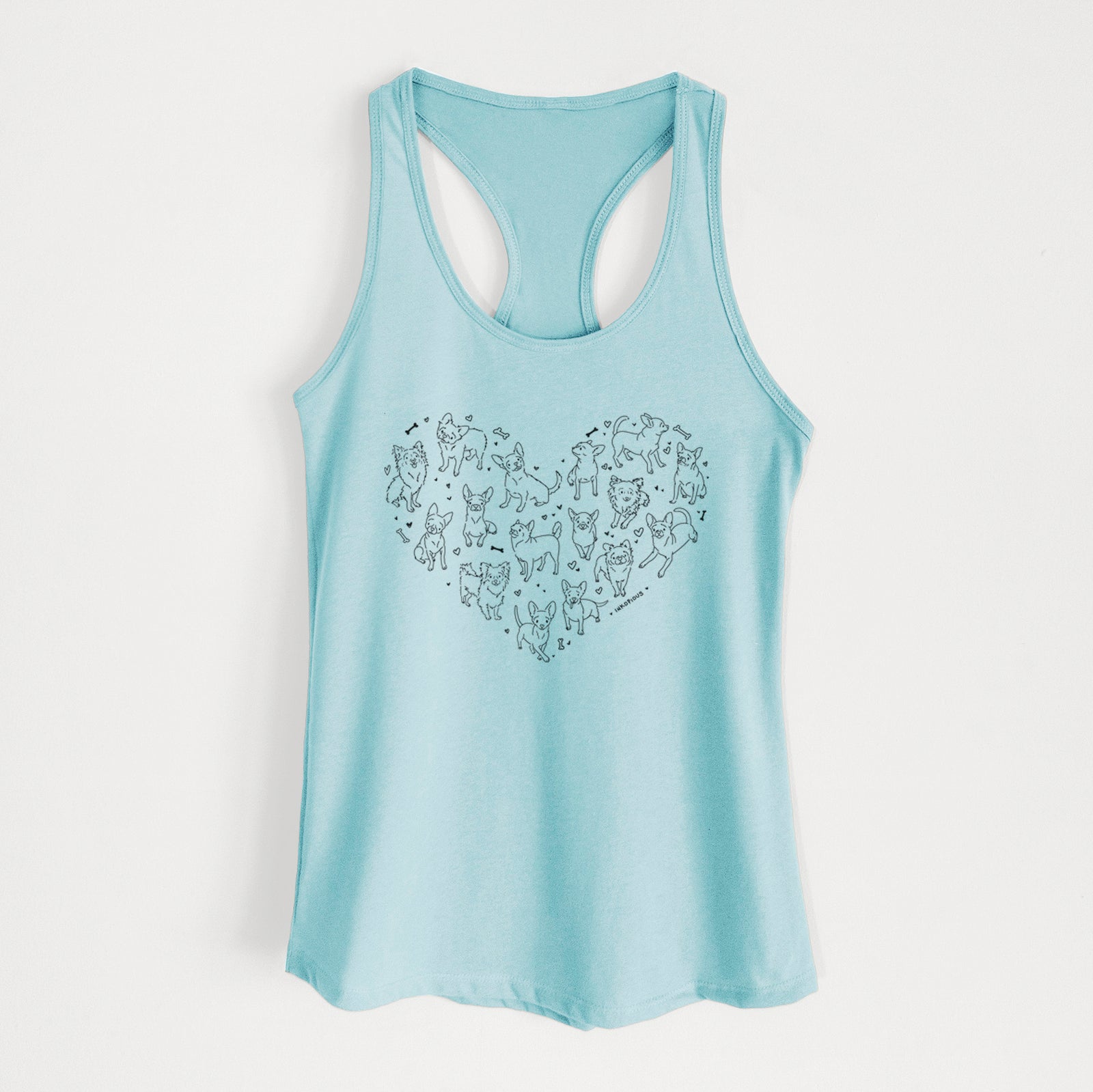 'Heart Full of Chihuahuas' design on a Cancun Blue Women's racerback tanktop