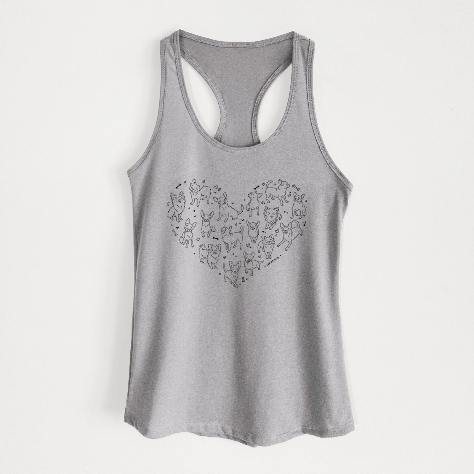 'Heart Full of Chihuahuas' design on a Heather Grey Women's racerback tanktop
