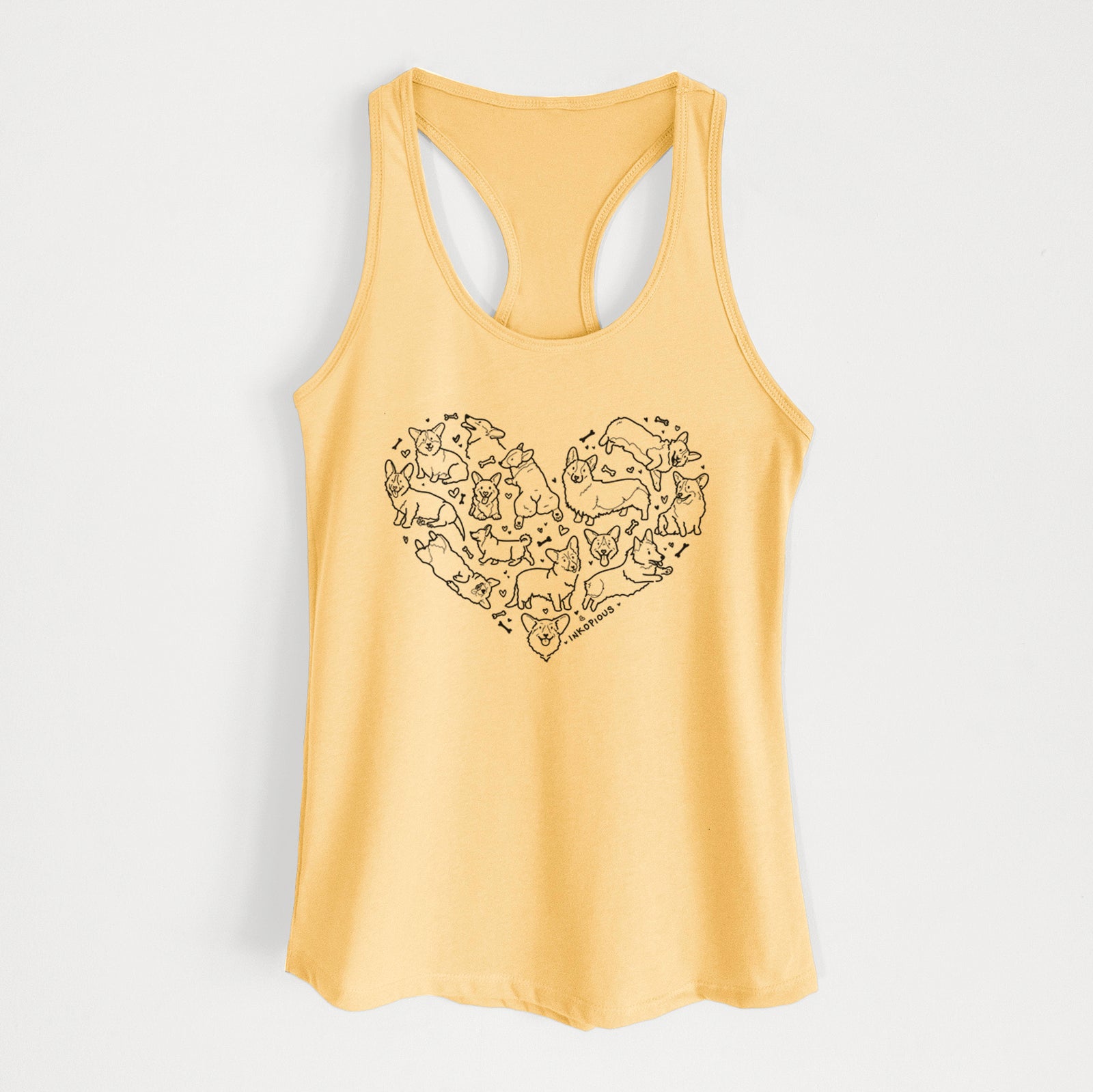 'Heart Full of Corgis' design on a Banana Cream Women's racerback tanktop