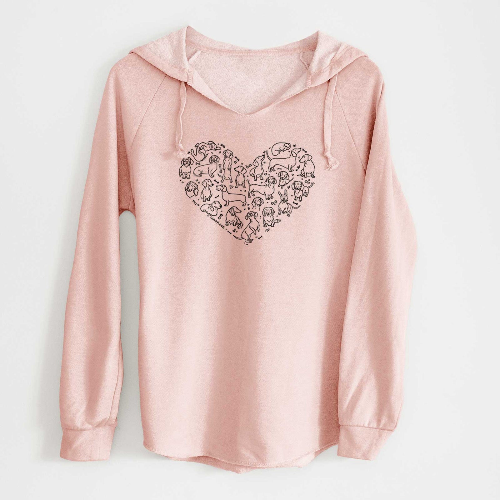 'Heart Full of Dachshunds' design on a Blush Cali Wave Hooded Sweatshirt