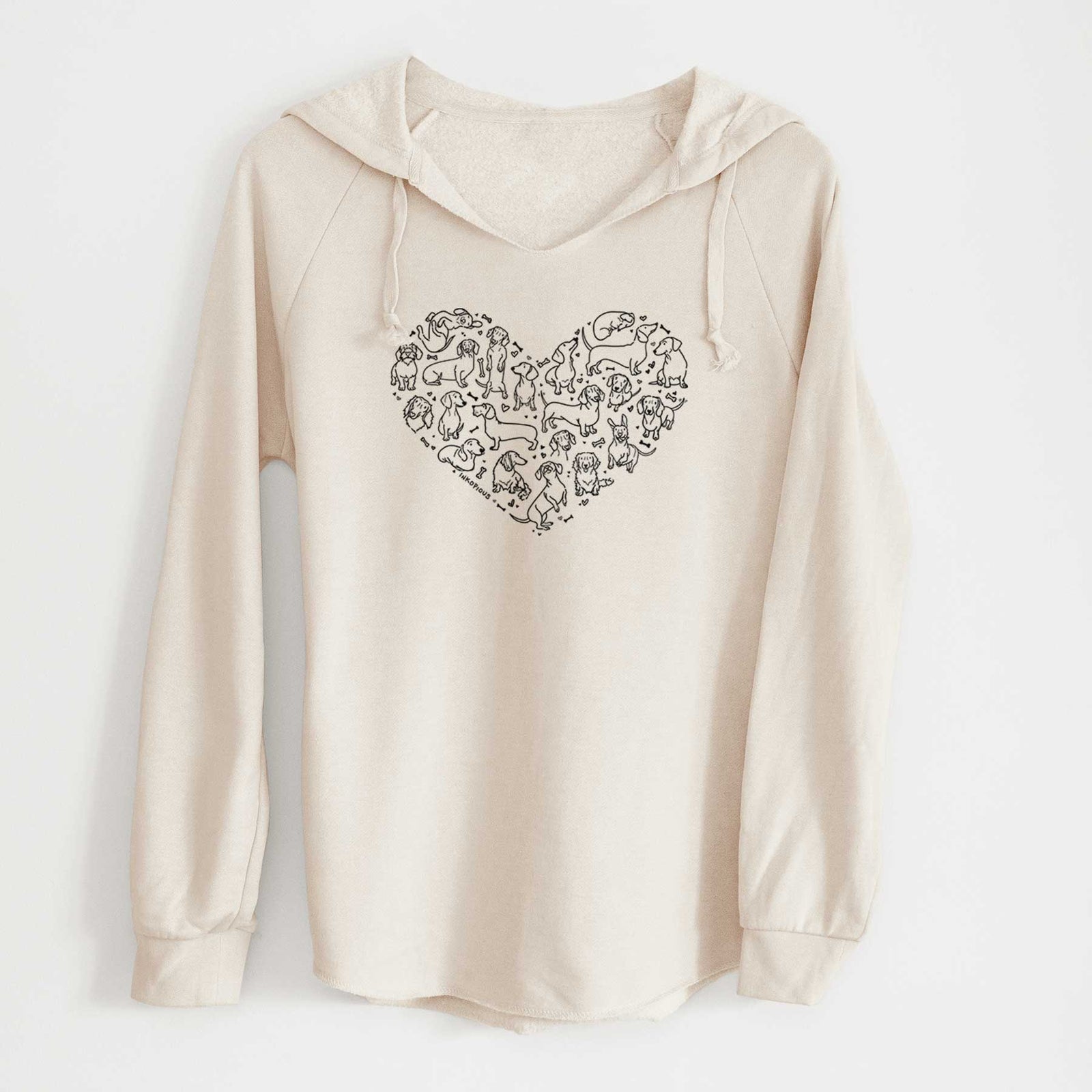 'Heart Full of Dachshunds' design on a Bone Cali Wave Hooded Sweatshirt