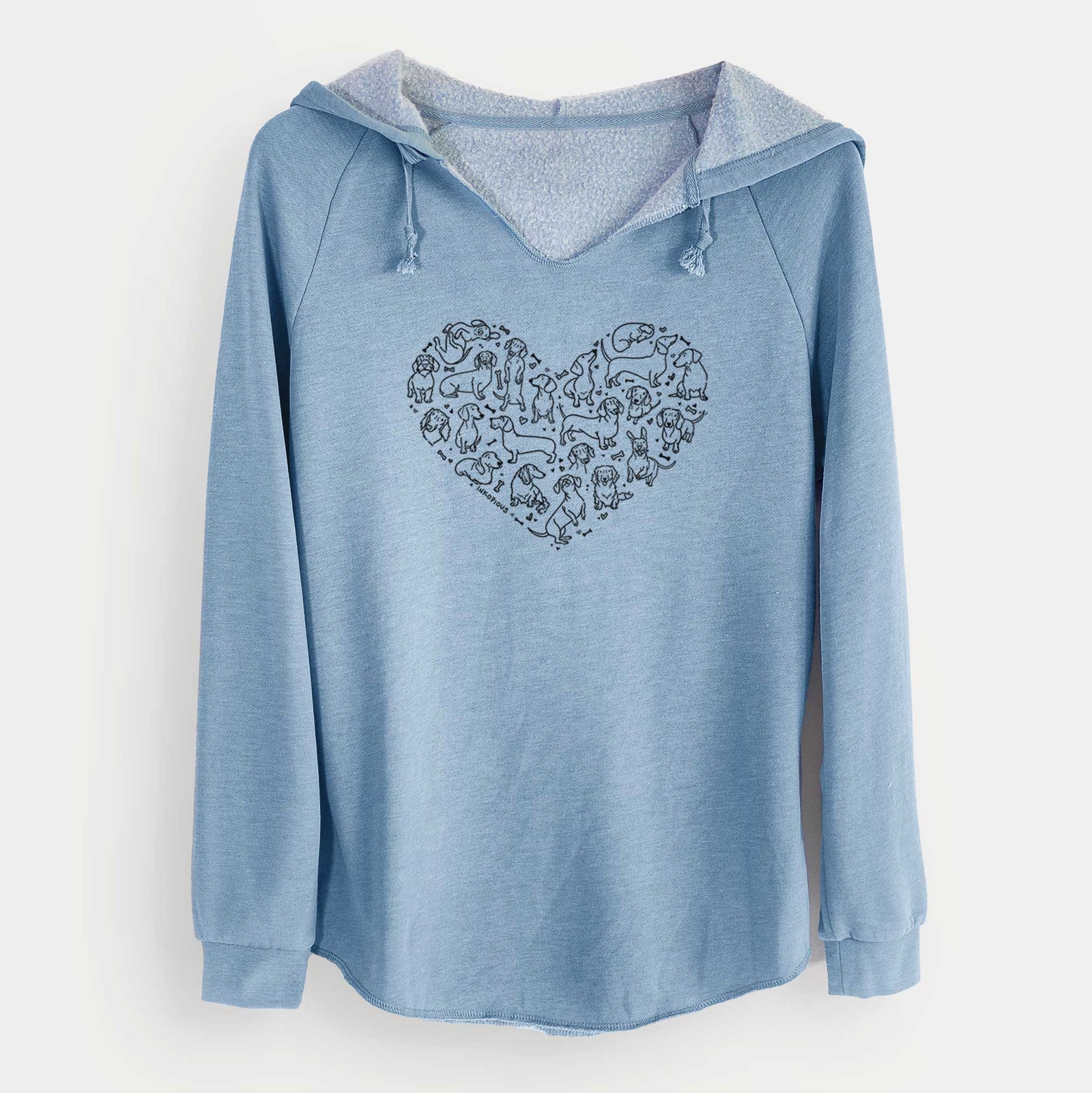 'Heart Full of Dachshunds' design on a Misty Blue Cali Wave Hooded Sweatshirt
