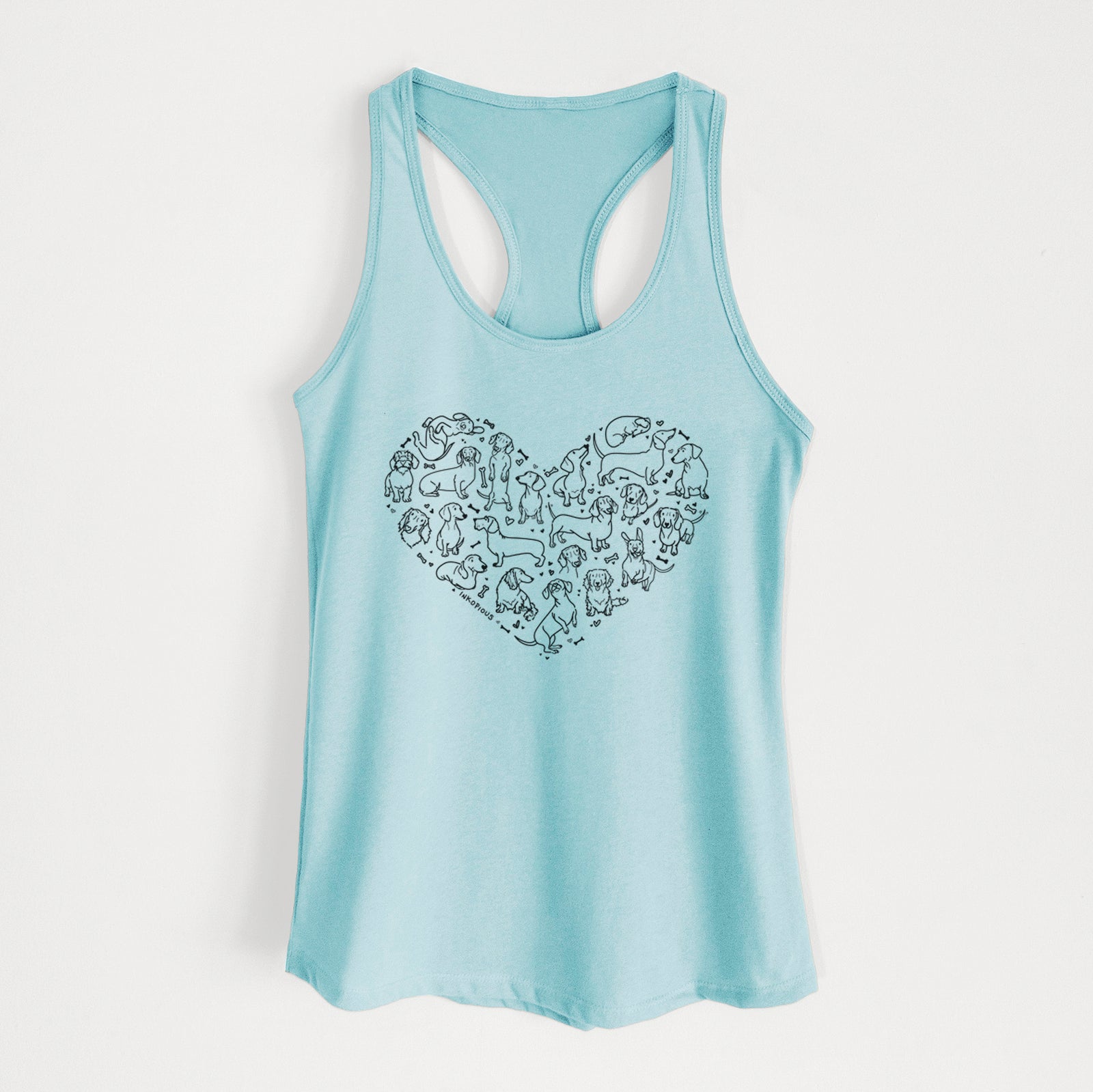 'Heart Full of Dachshunds' design on a Cancun Blue Women's racerback tanktop